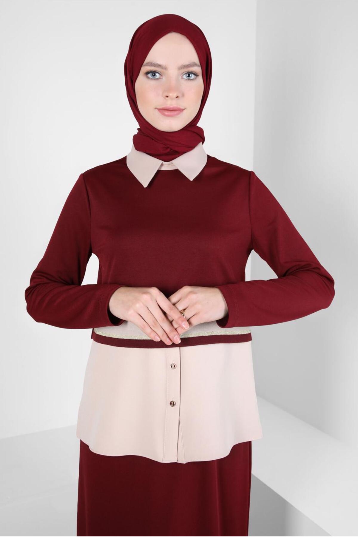 ست لباس زنانه بلوک رنگی فاق نرمال آستین استاندارد | آلوینا Alvina 24KTKE0044301