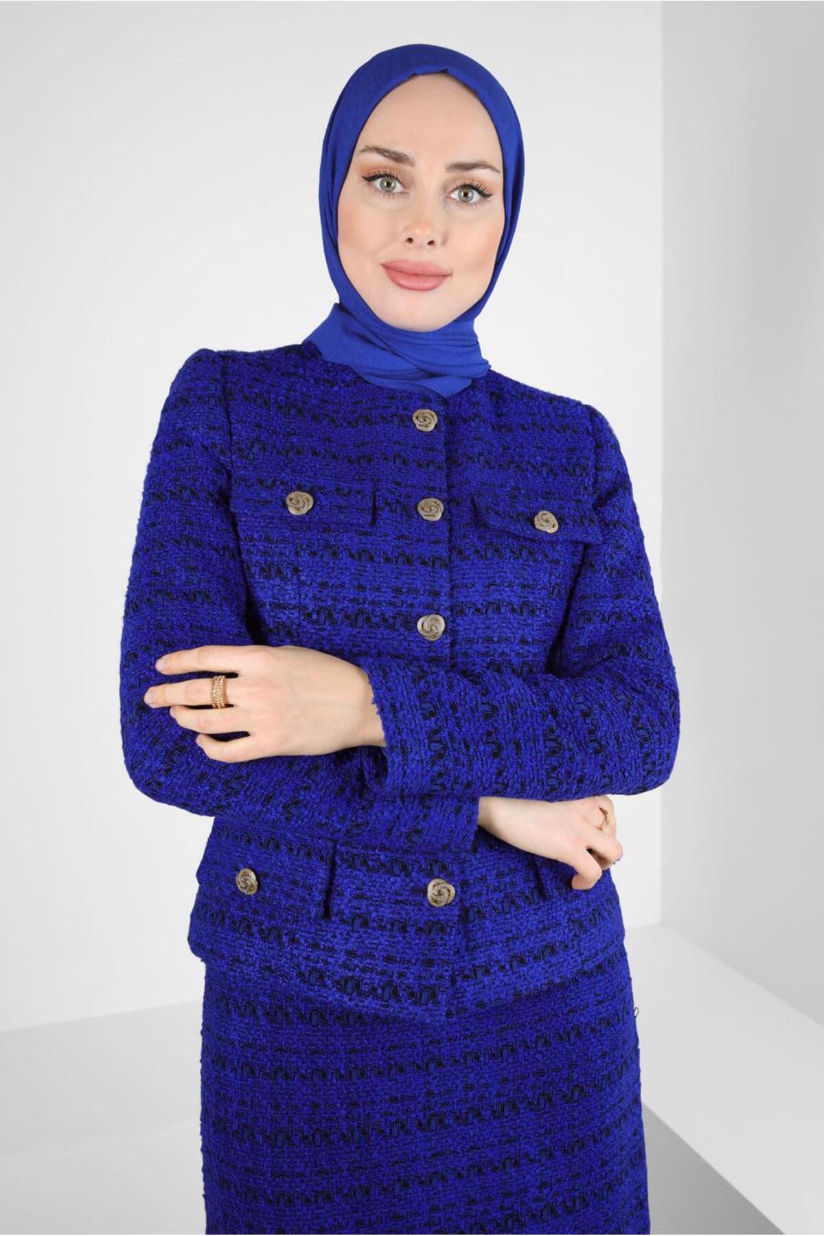 ست لباس زنانه طرح دار فاق نرمال آستین استاندارد | آلوینا Alvina 24KTKE0030408