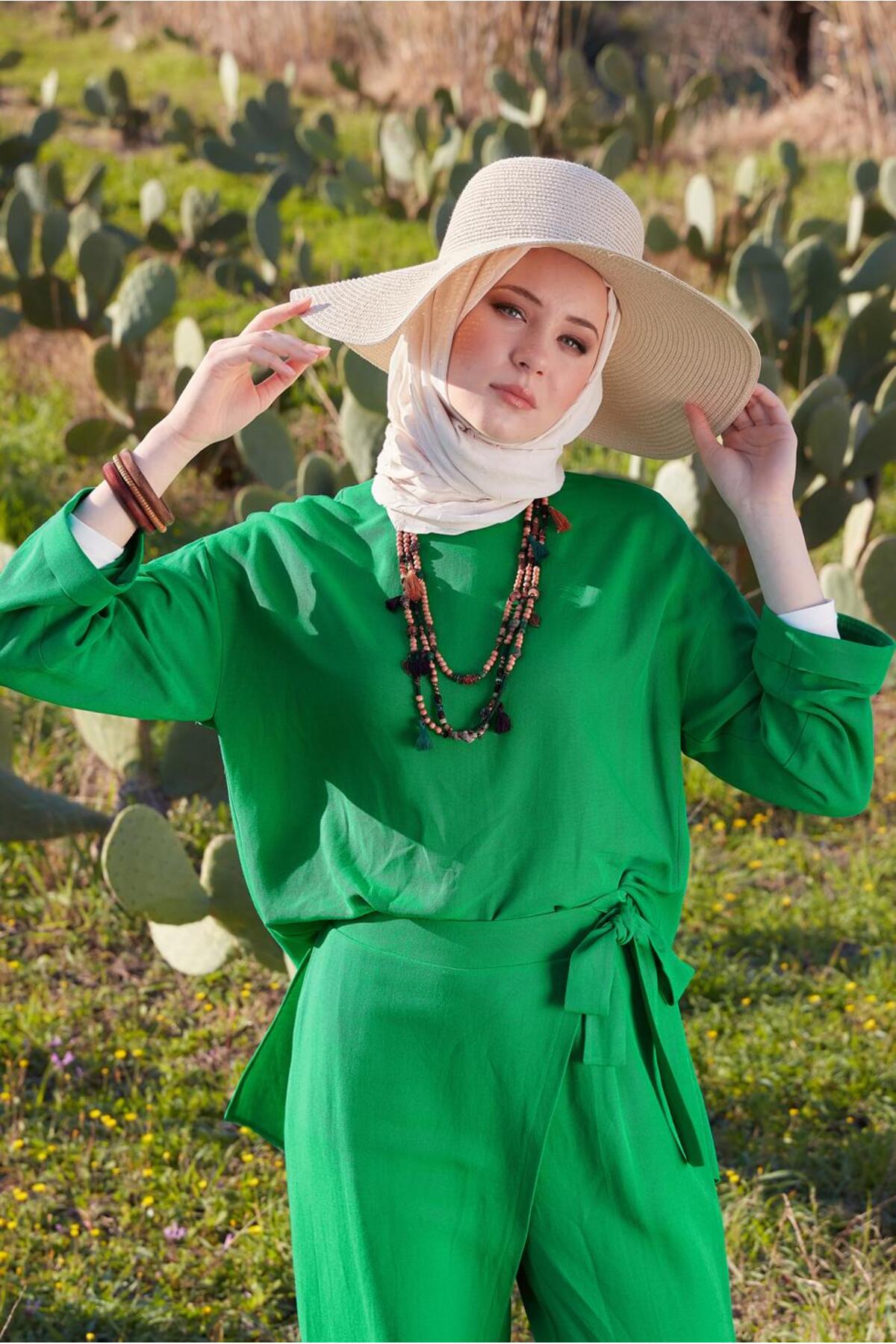 ست لباس زنانه راسته فاق نرمال آستین افتاده | آلوینا Alvina 24YTKP0044415