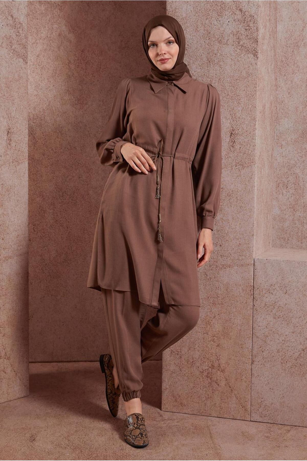 ست لباس زنانه راسته فاق نرمال آستین چین دار | آلوینا Alvina 24YTKP0044414