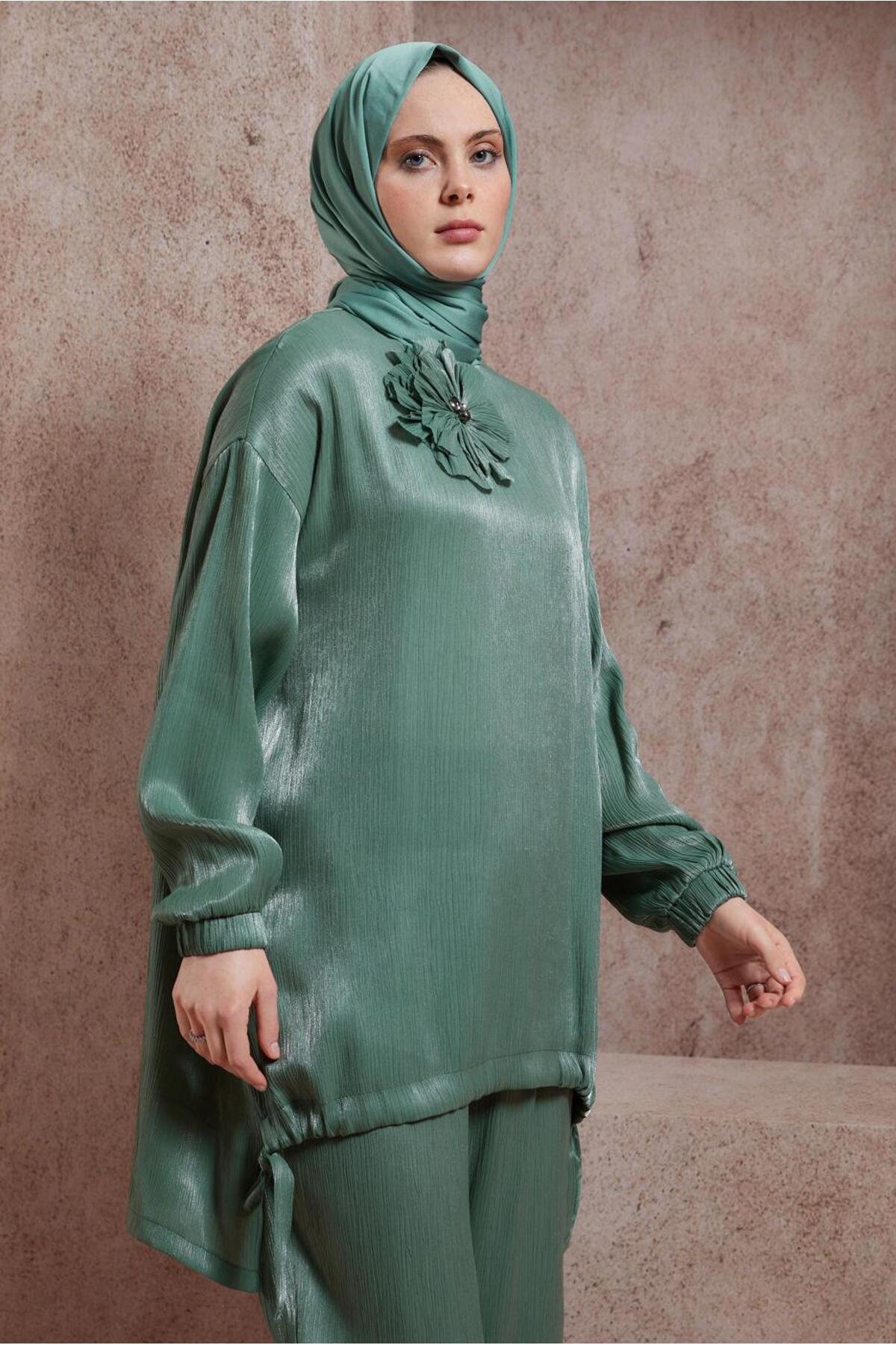 ست لباس زنانه راسته فاق نرمال آستین افتاده | آلوینا Alvina 24YTKP0044542