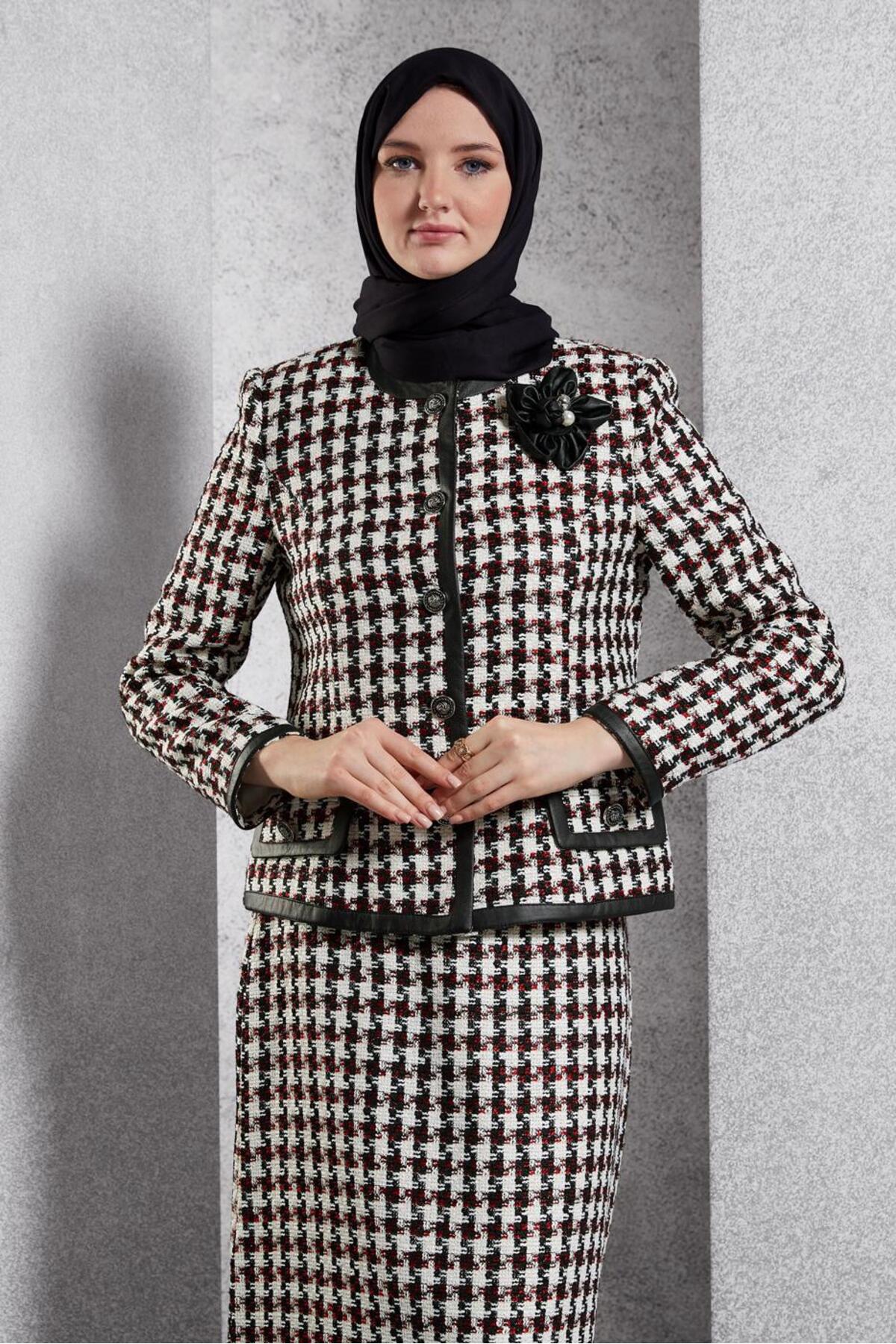 ست لباس زنانه طرح دار فاق نرمال آستین استاندارد | آلوینا Alvina 25KTKE0030502