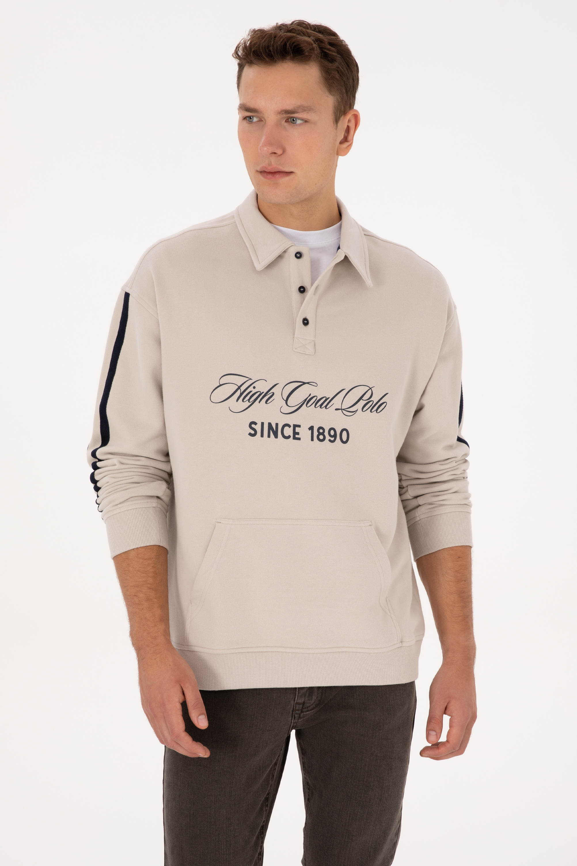 سویشرت یقه پولو خاکستری Oversize مردانه یو اس پولو | US POLO ASSN