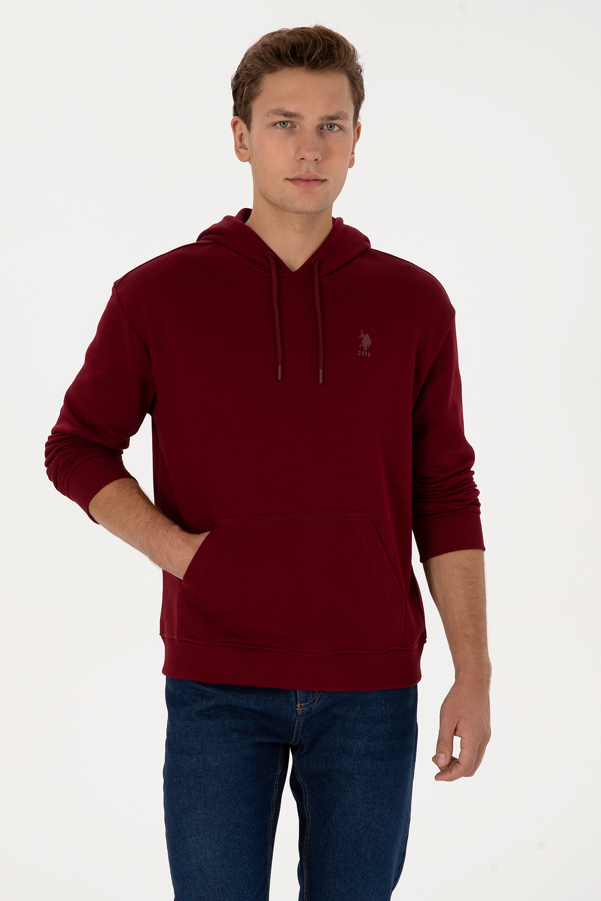 سویشرت هودی بورگاندی ریلکس مردانه یو اس پولو | US POLO ASSN