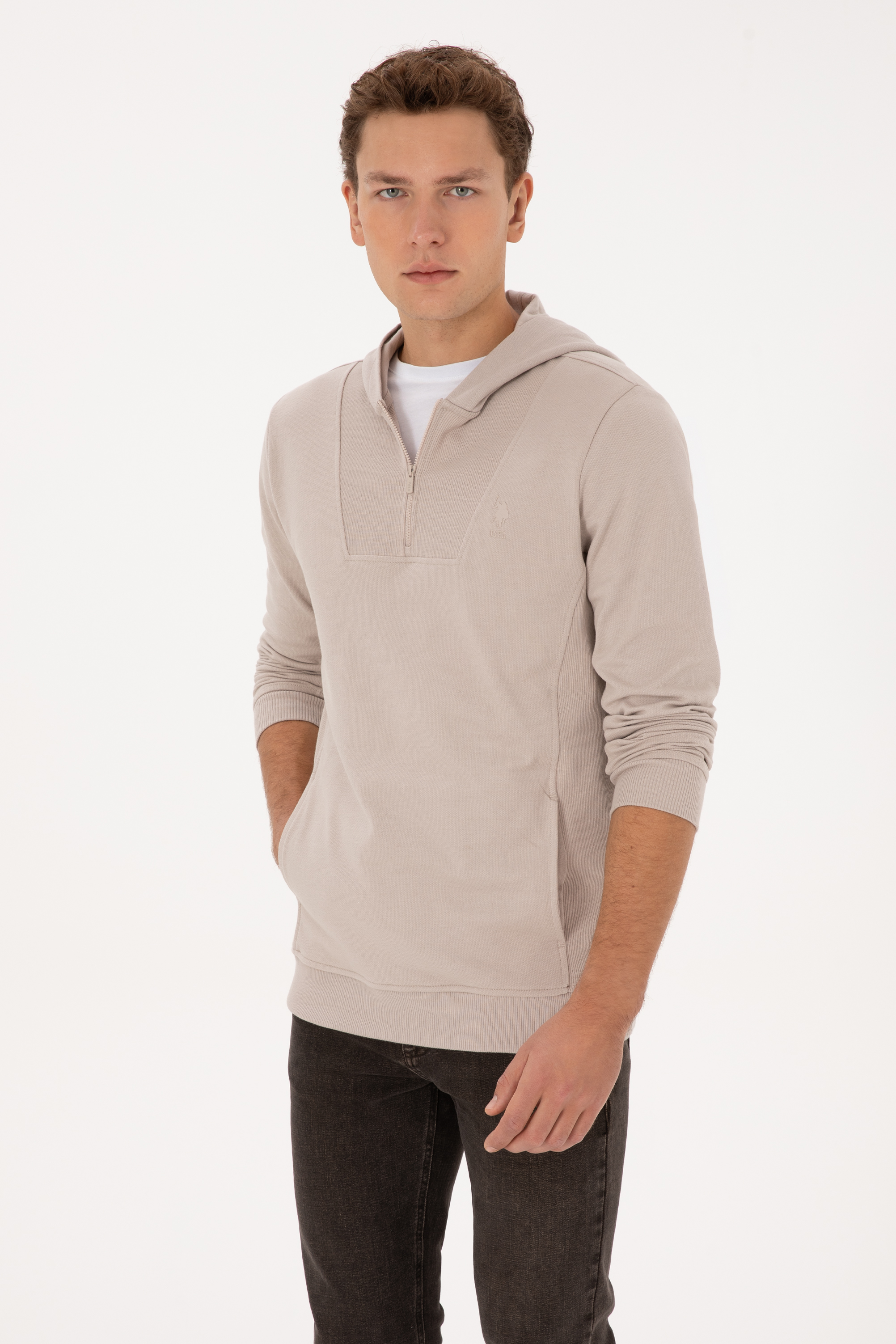 سویشرت هودی خاکستری رگولار مردانه یو اس پولو | US POLO ASSN