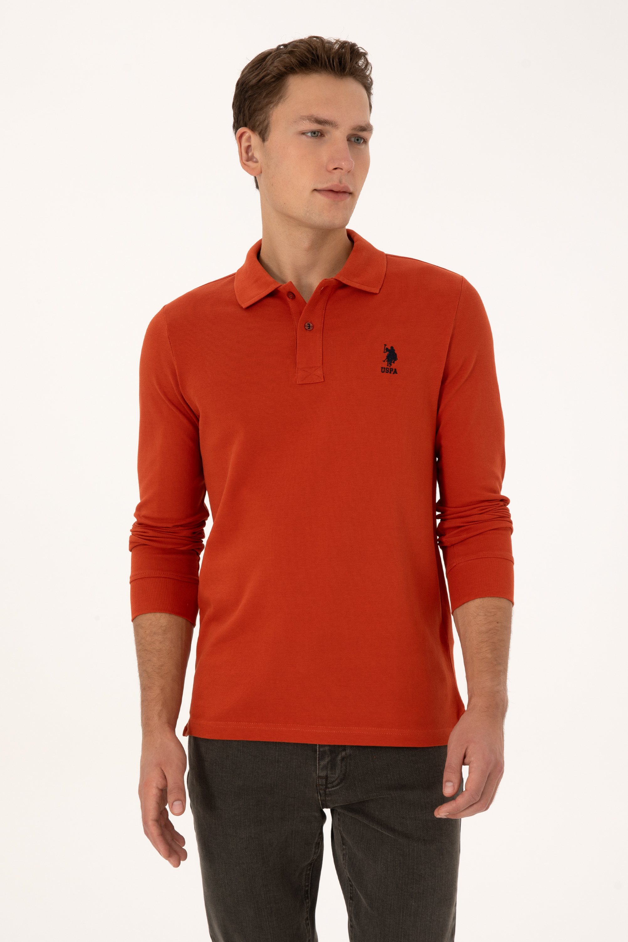 سویشرت یقه پولو آجری رگولار مردانه یو اس پولو | US POLO ASSN