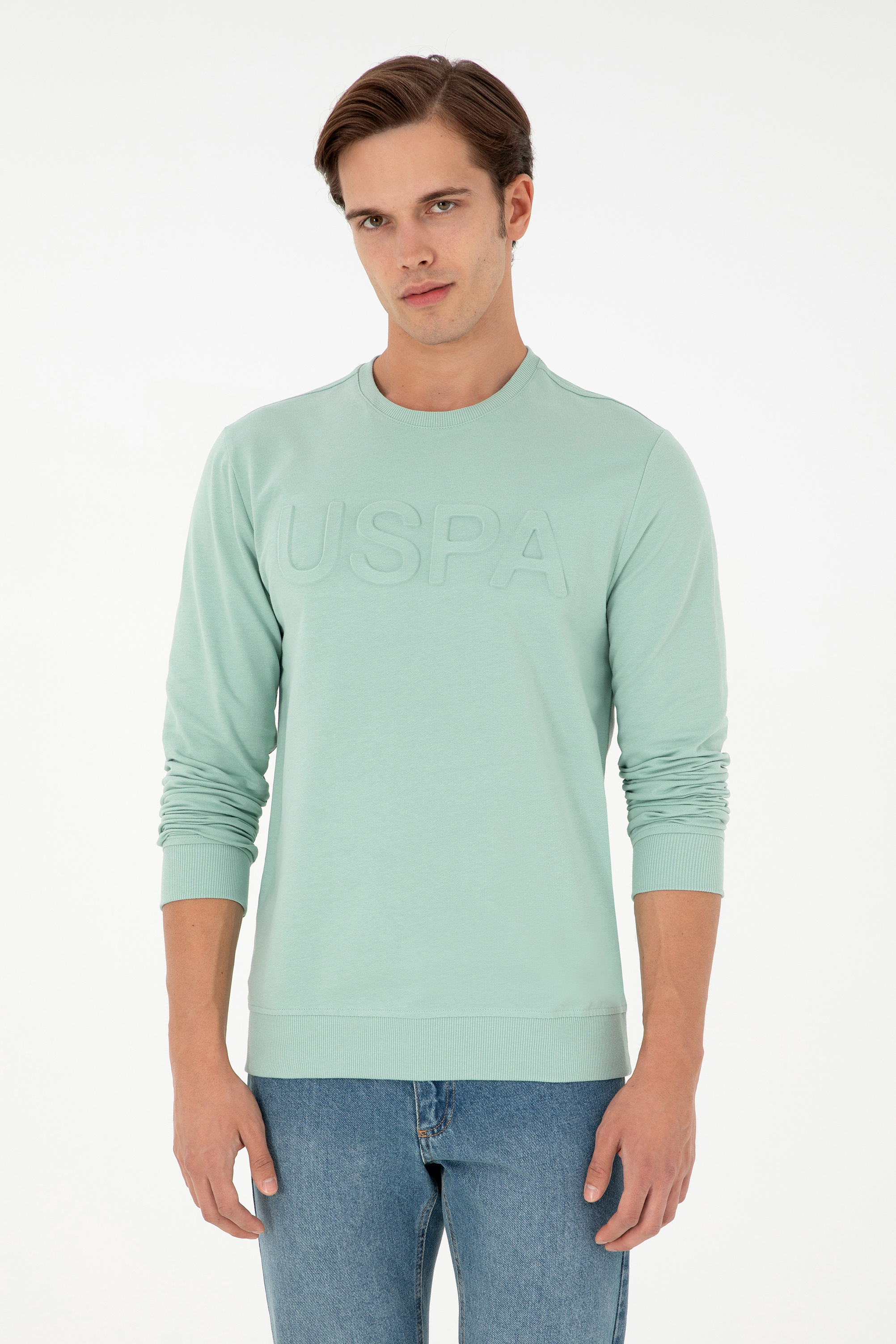 سویشرت یقه گرد سبزآبی رگولار مردانه یو اس پولو | US POLO ASSN
