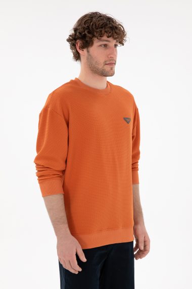 سویشرت یقه گرد دارچینی  ریلکس آستین بلند مردانه یو اس پولو | US POLO ASSN