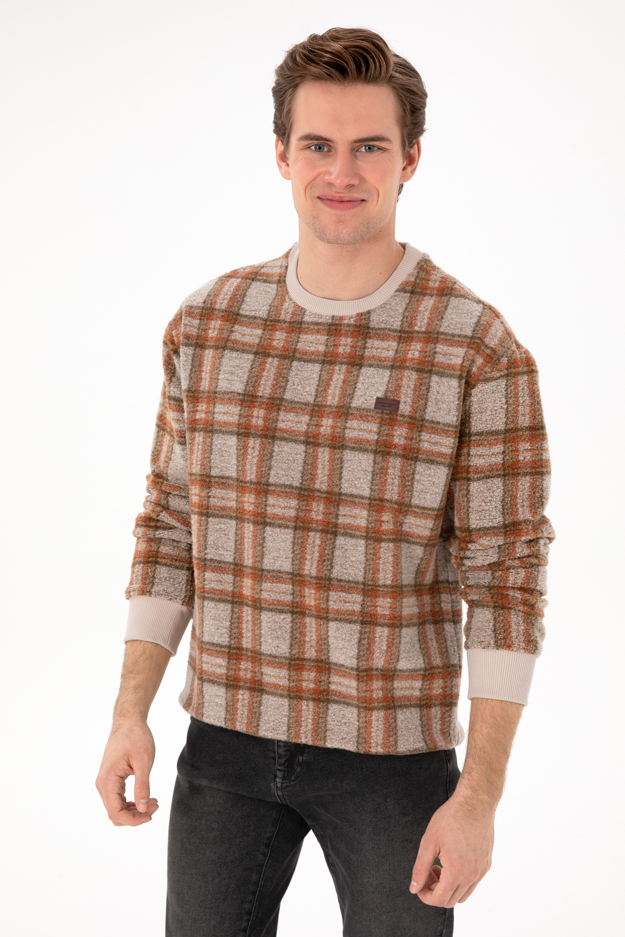 سویشرت یقه گرد سفید ریلکس آستین بلند مردانه یو اس پولو | US POLO ASSN