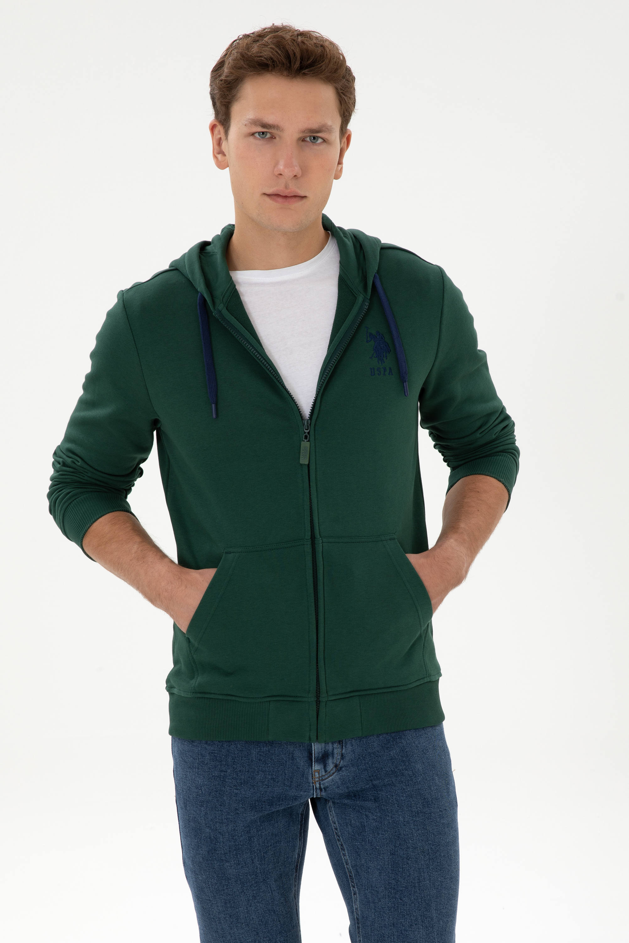 سویشرت هودی سبز تیره رگولار مردانه یو اس پولو | US POLO ASSN
