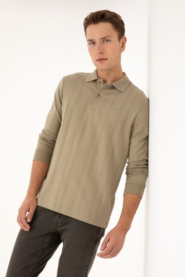سویشرت یقه پولو خاکی روشن  رگولار  مردانه یو اس پولو | US POLO ASSN