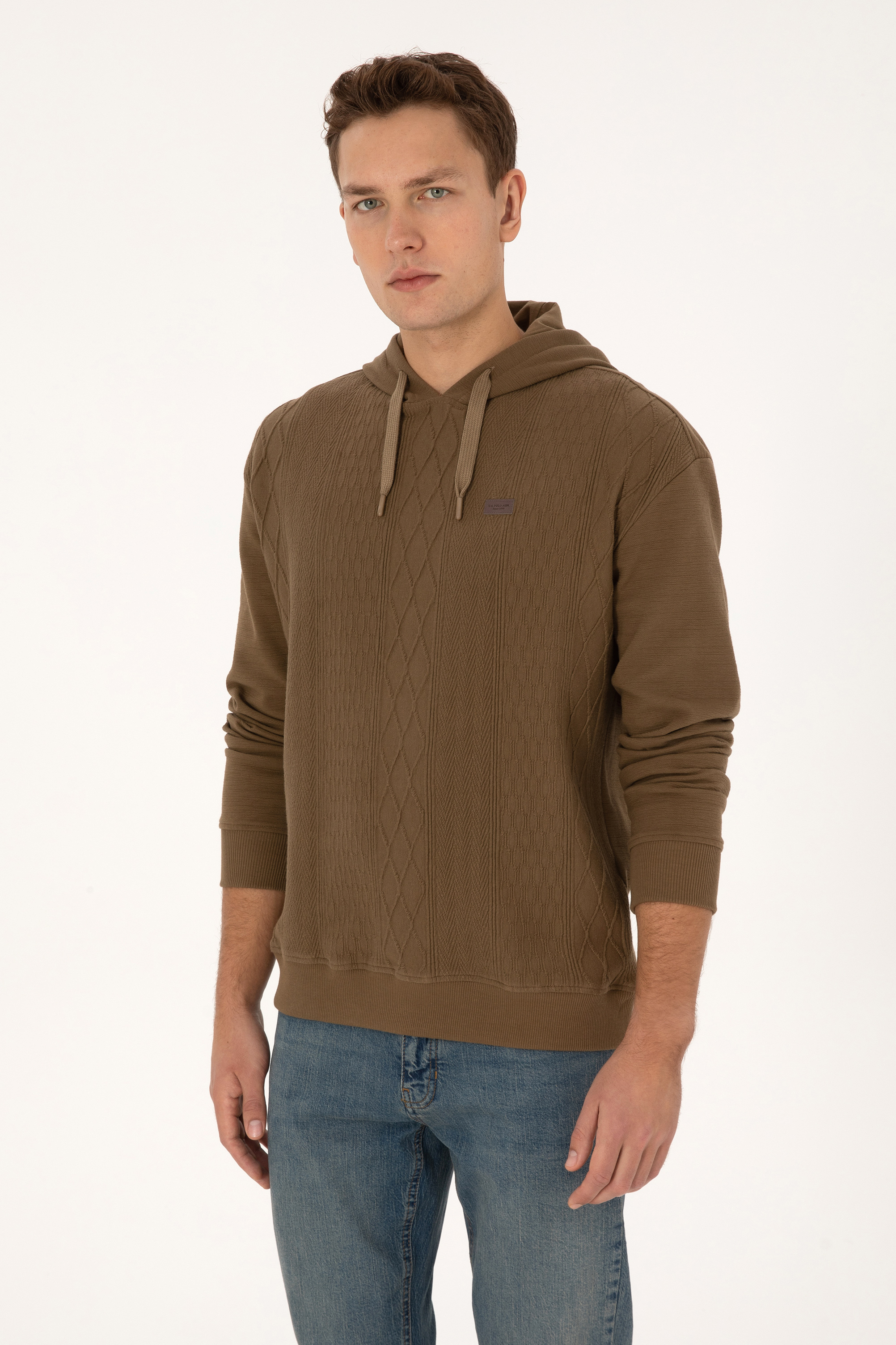 سویشرت هودی خاکی ریلکس مردانه یو اس پولو | US POLO ASSN