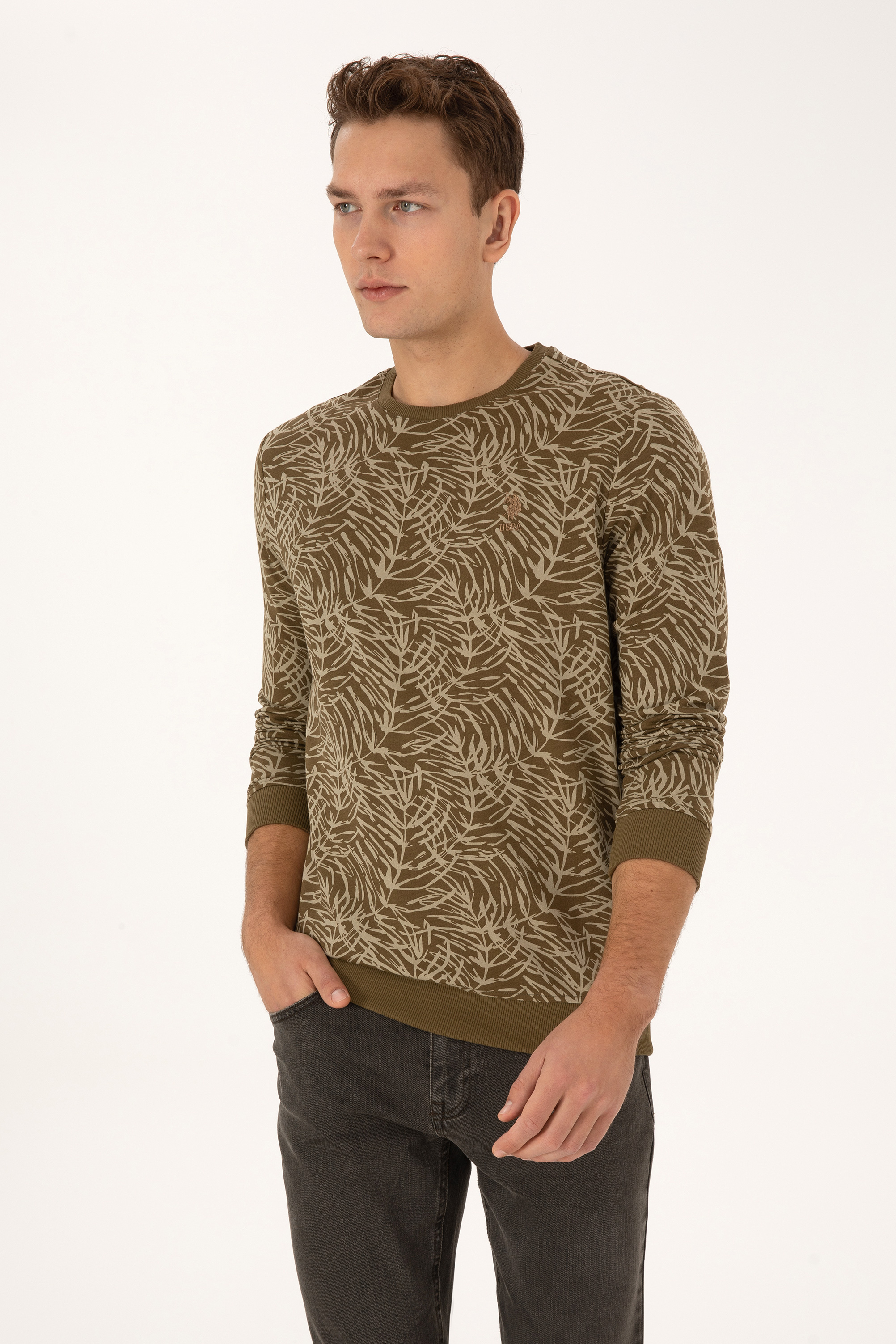 سویشرت یقه گرد خاکی رگولار مردانه یو اس پولو | US POLO ASSN