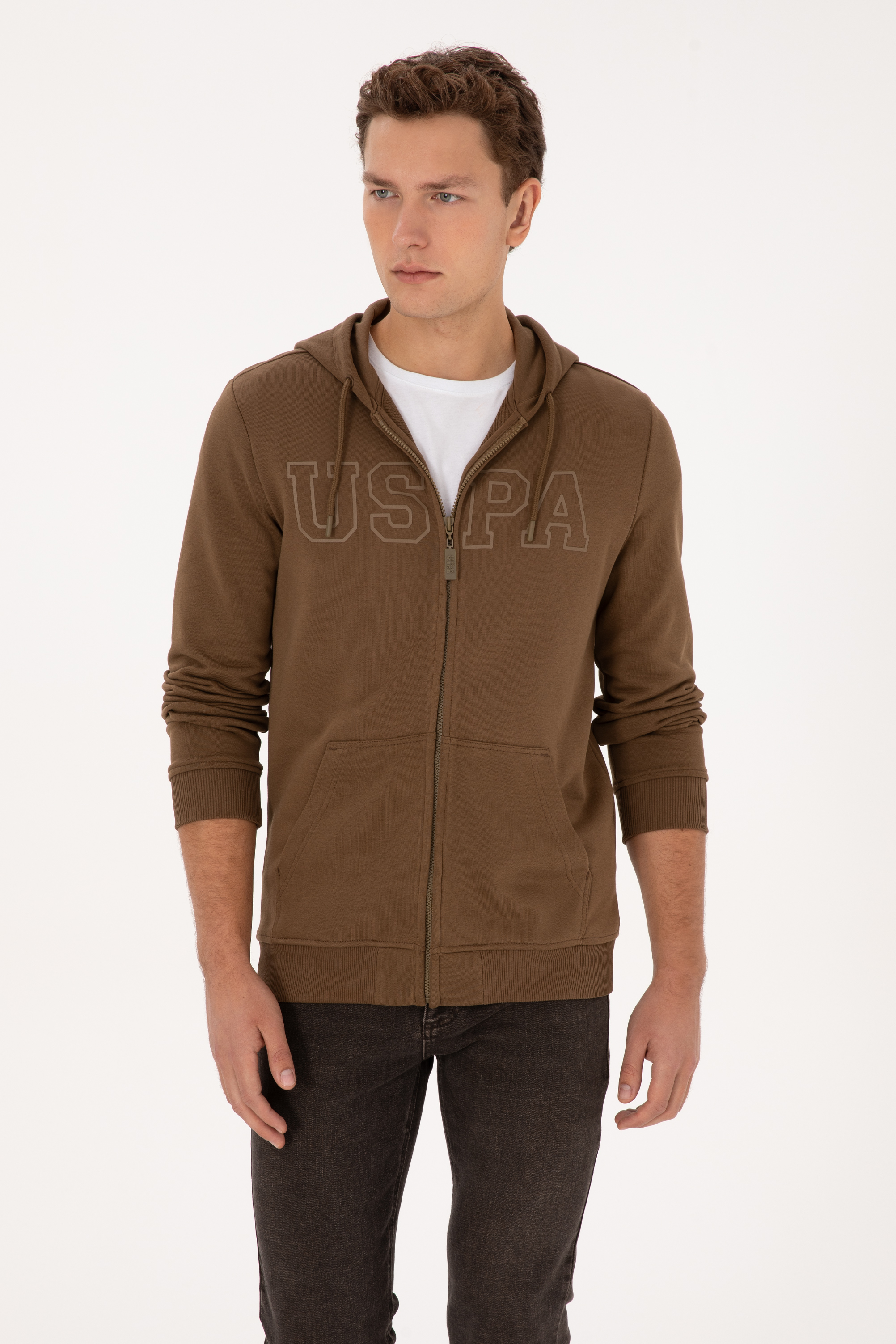 سویشرت هودی خاکی رگولار مردانه یو اس پولو | US POLO ASSN