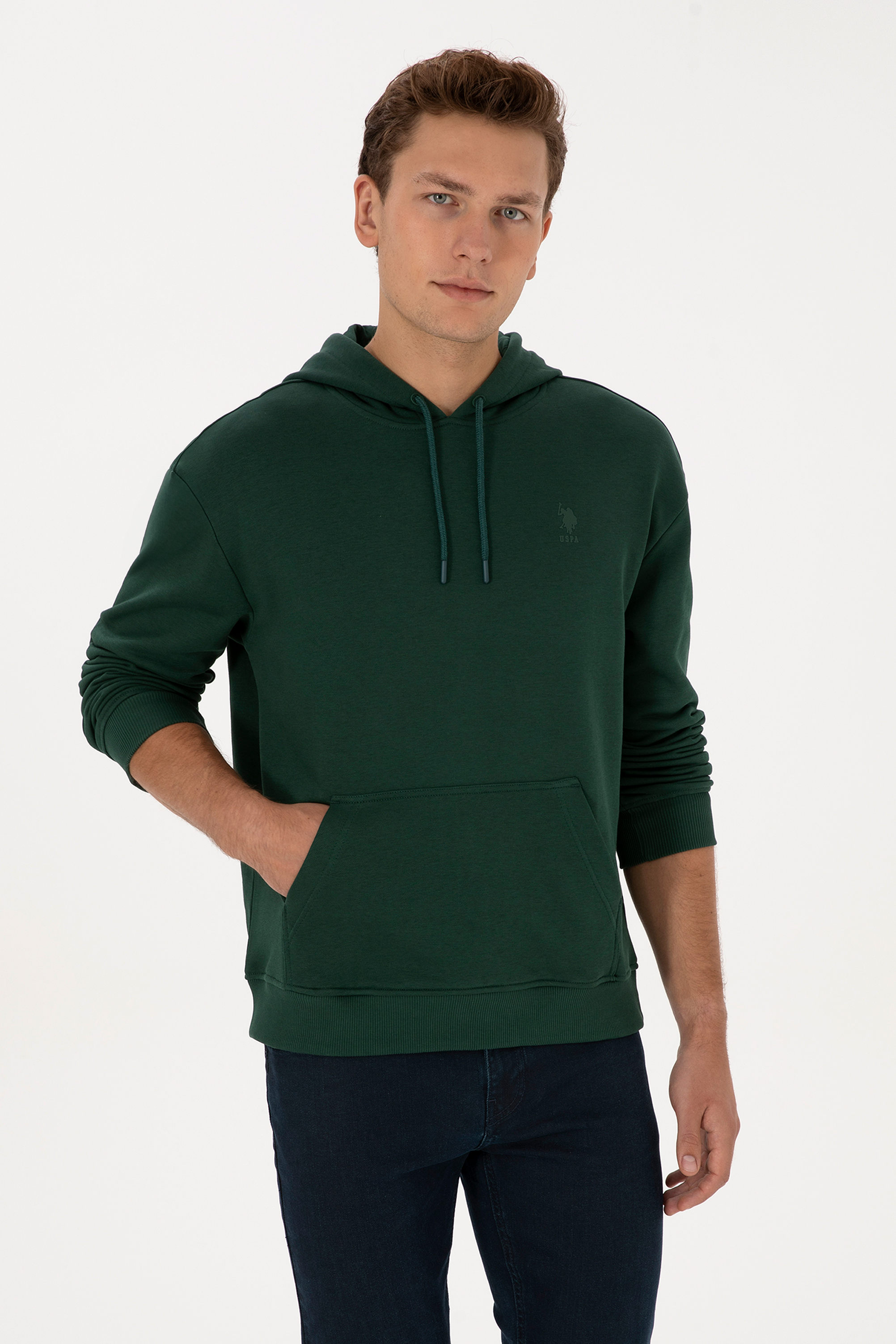 سویشرت هودی سبز تیره ریلکس مردانه یو اس پولو | US POLO ASSN