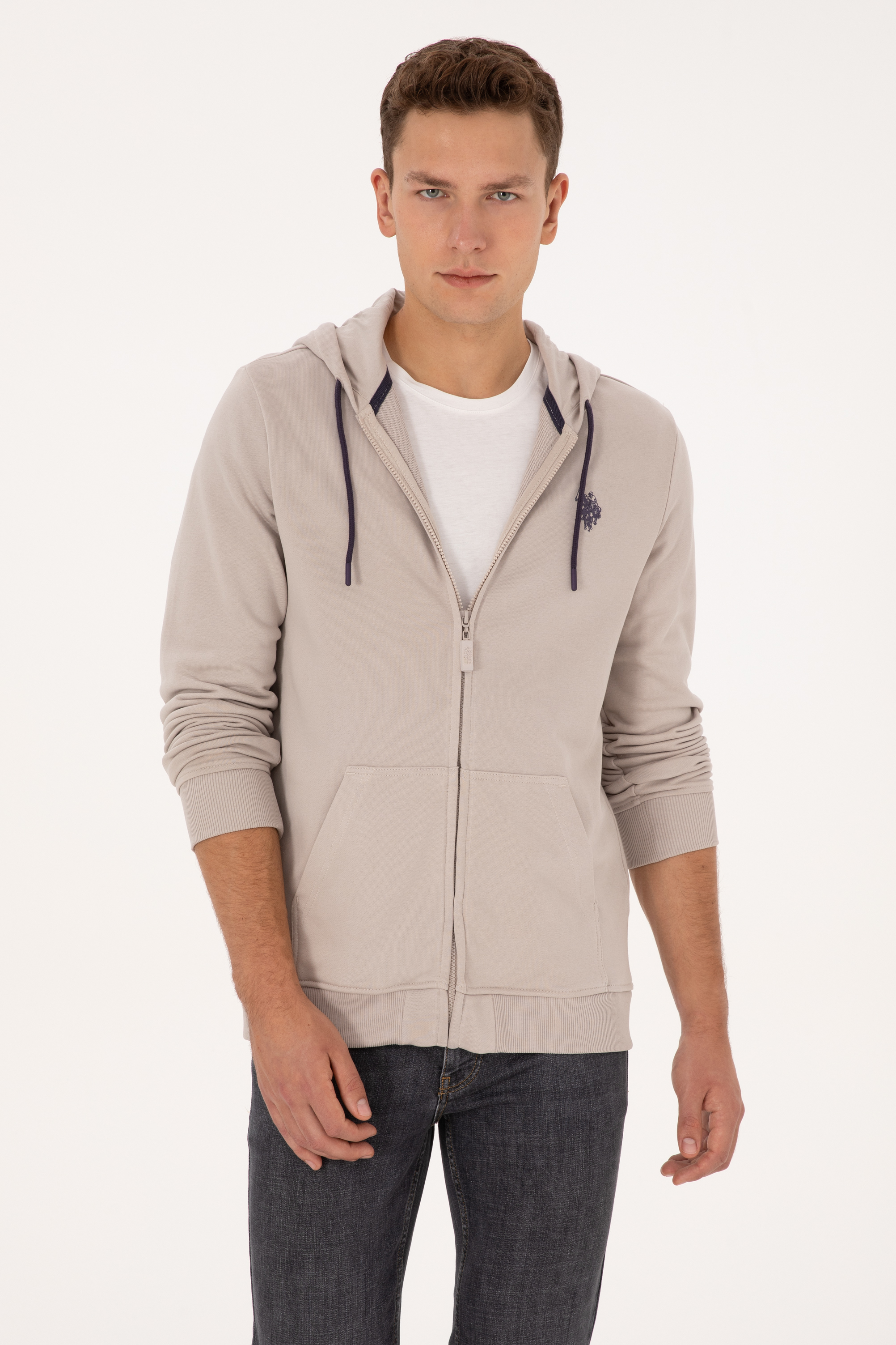 سویشرت هودی خاکستری رگولار مردانه یو اس پولو | US POLO ASSN