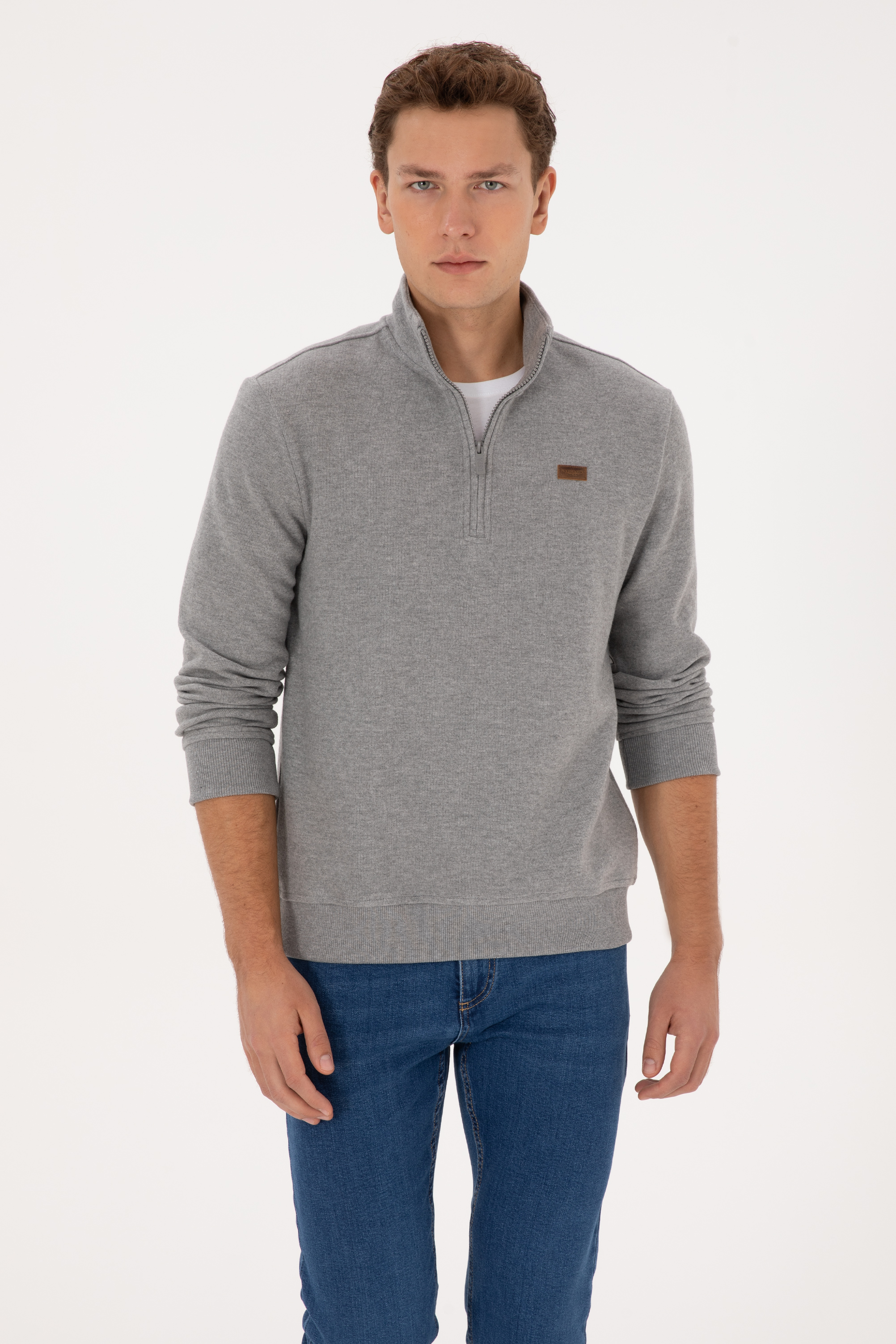سویشرت خاکستری ملانژ رگولار مردانه یو اس پولو | US POLO ASSN