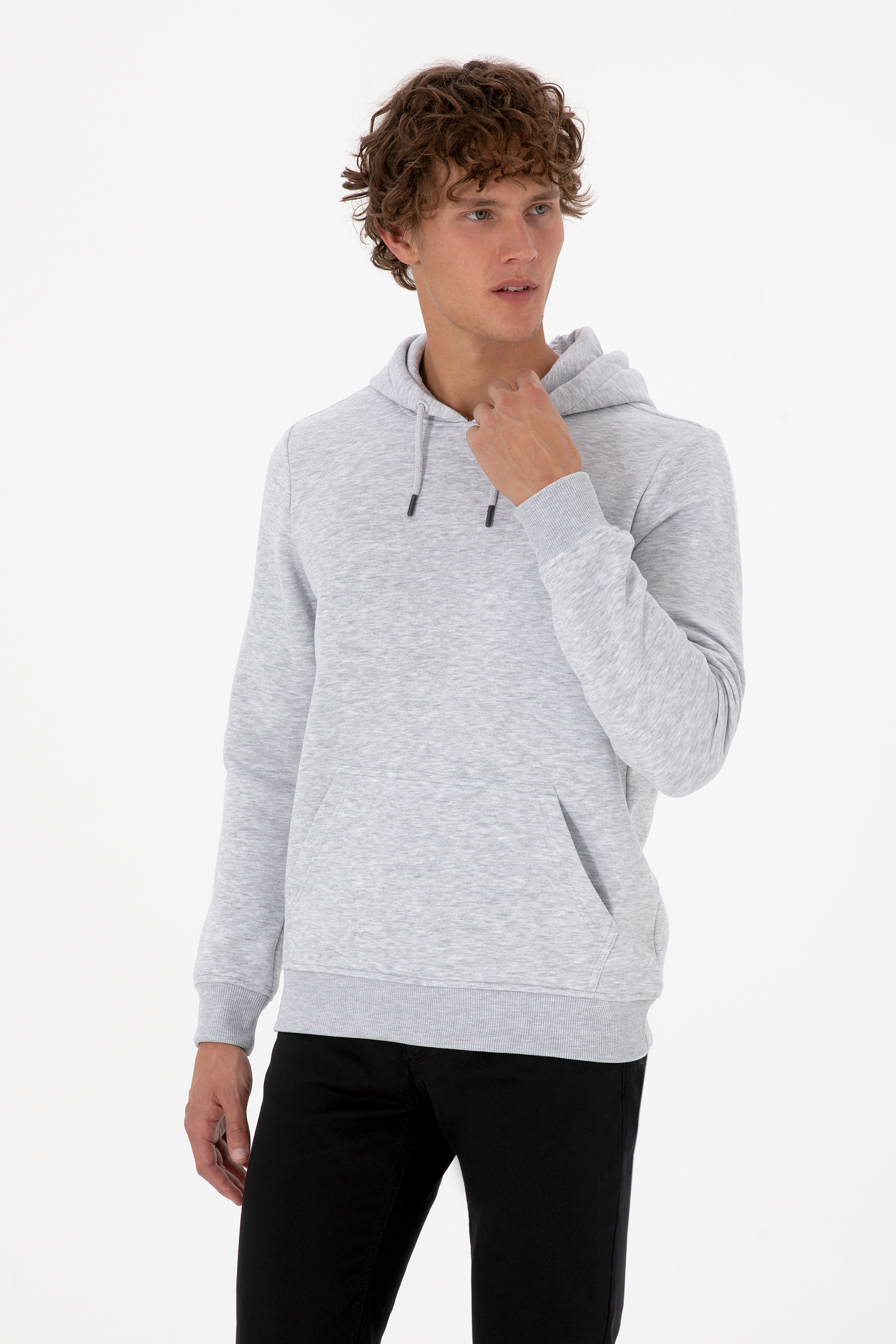 سویشرت هودی خاکستری روشن رگولار مردانه یو اس پولو | US POLO ASSN