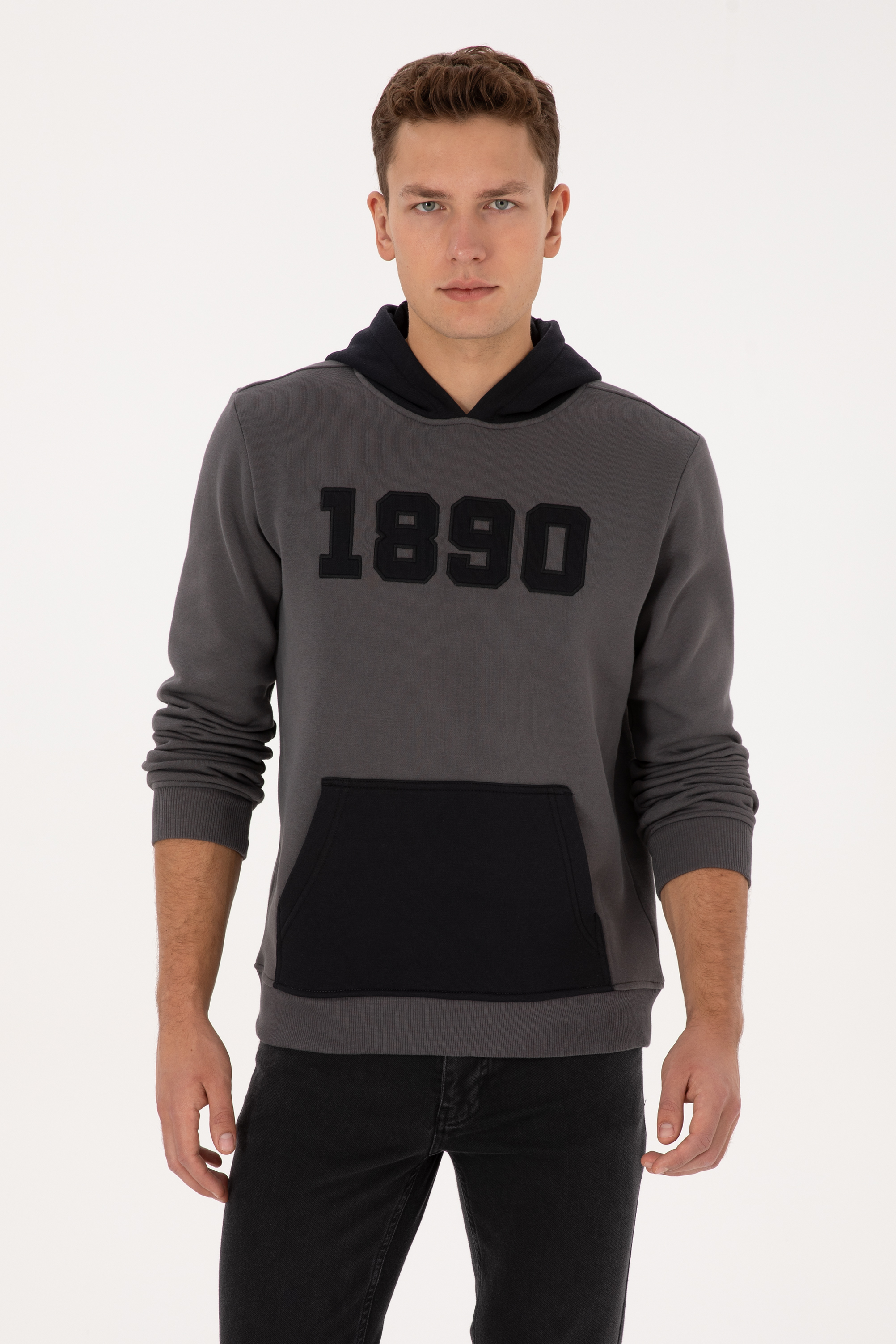 سویشرت هودی خاکستری رگولار مردانه یو اس پولو | US POLO ASSN