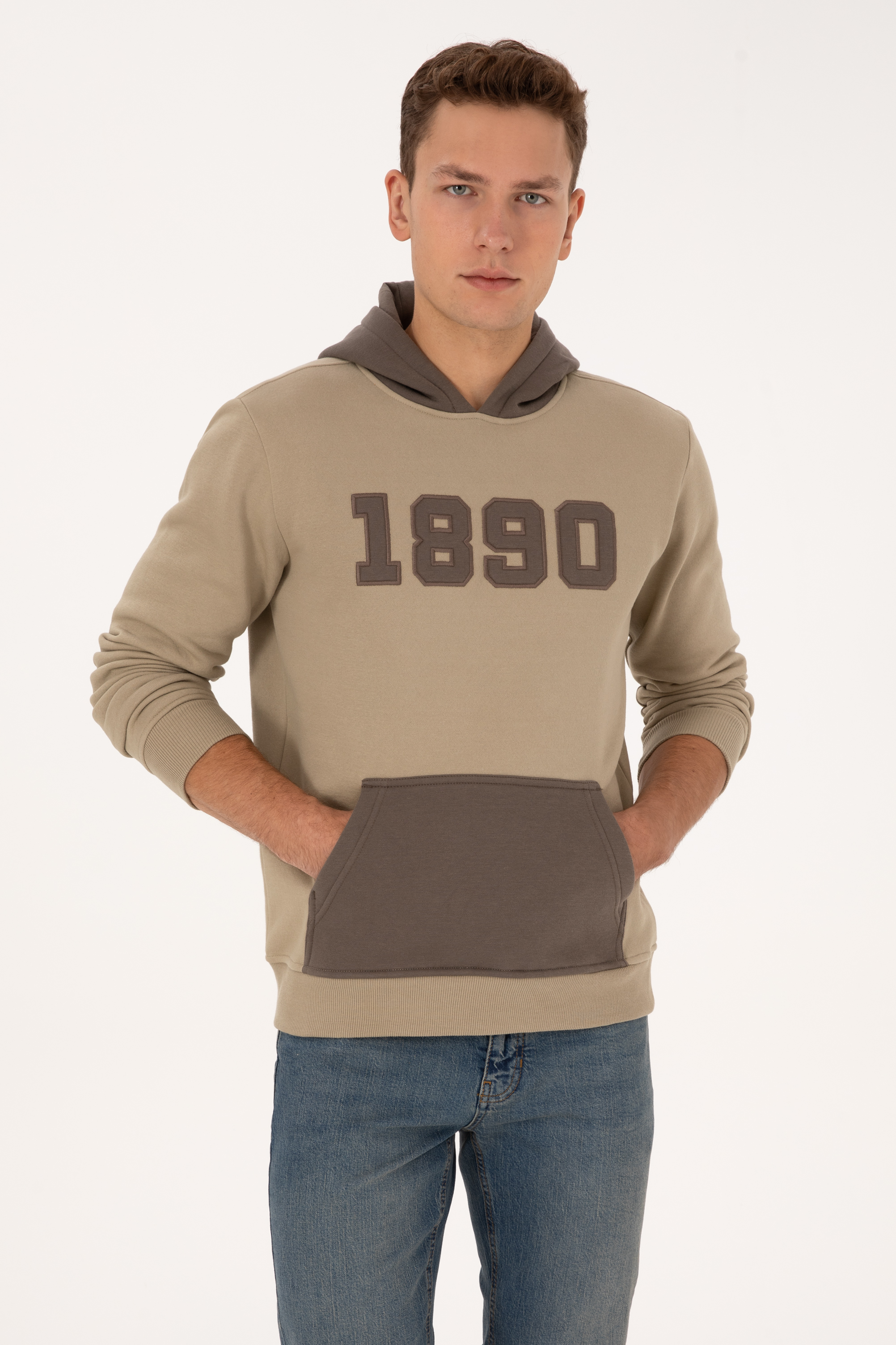 سویشرت هودی خاکی روشن رگولار مردانه یو اس پولو | US POLO ASSN