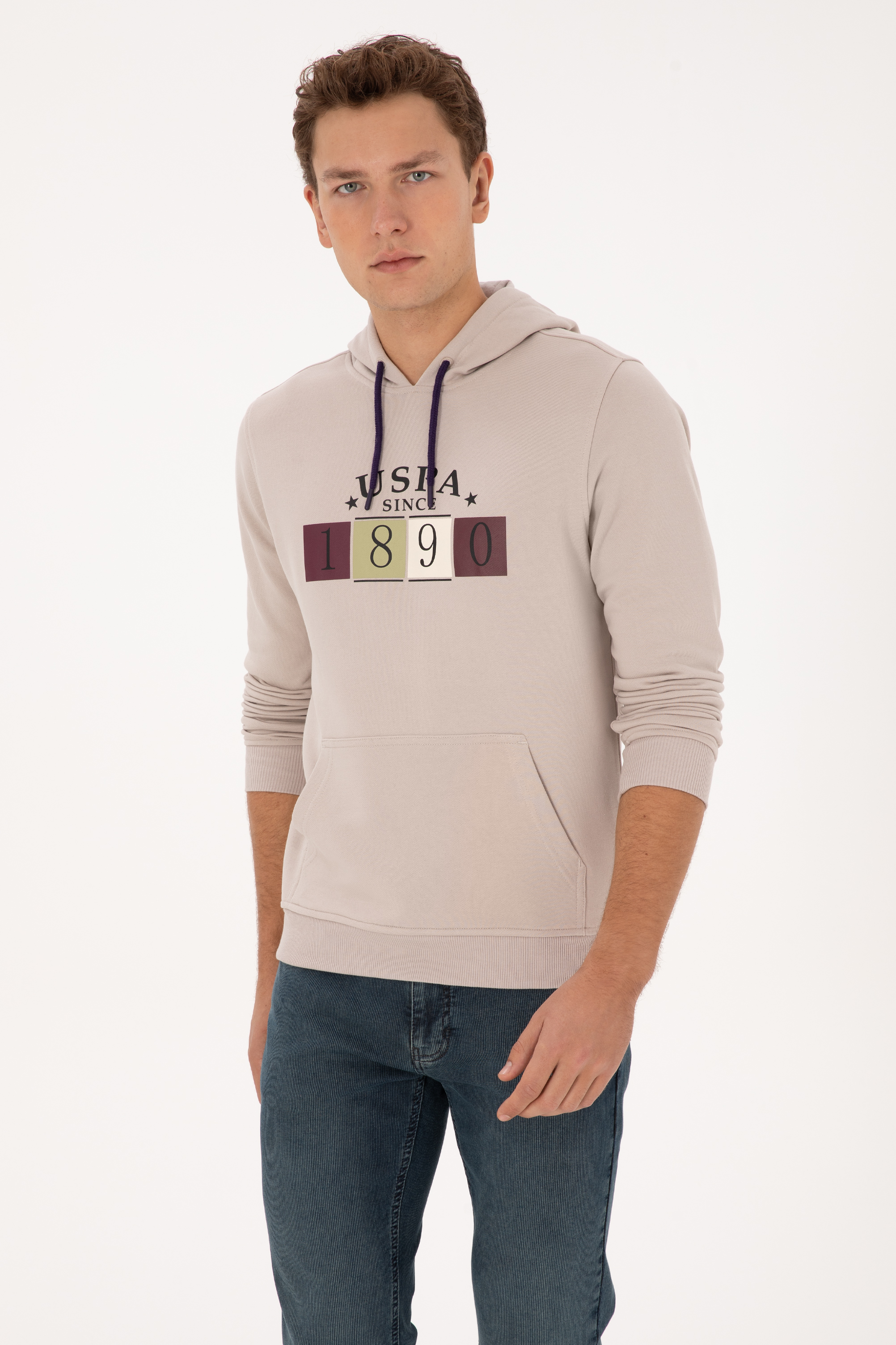 سویشرت هودی خاکستری رگولار مردانه یو اس پولو | US POLO ASSN