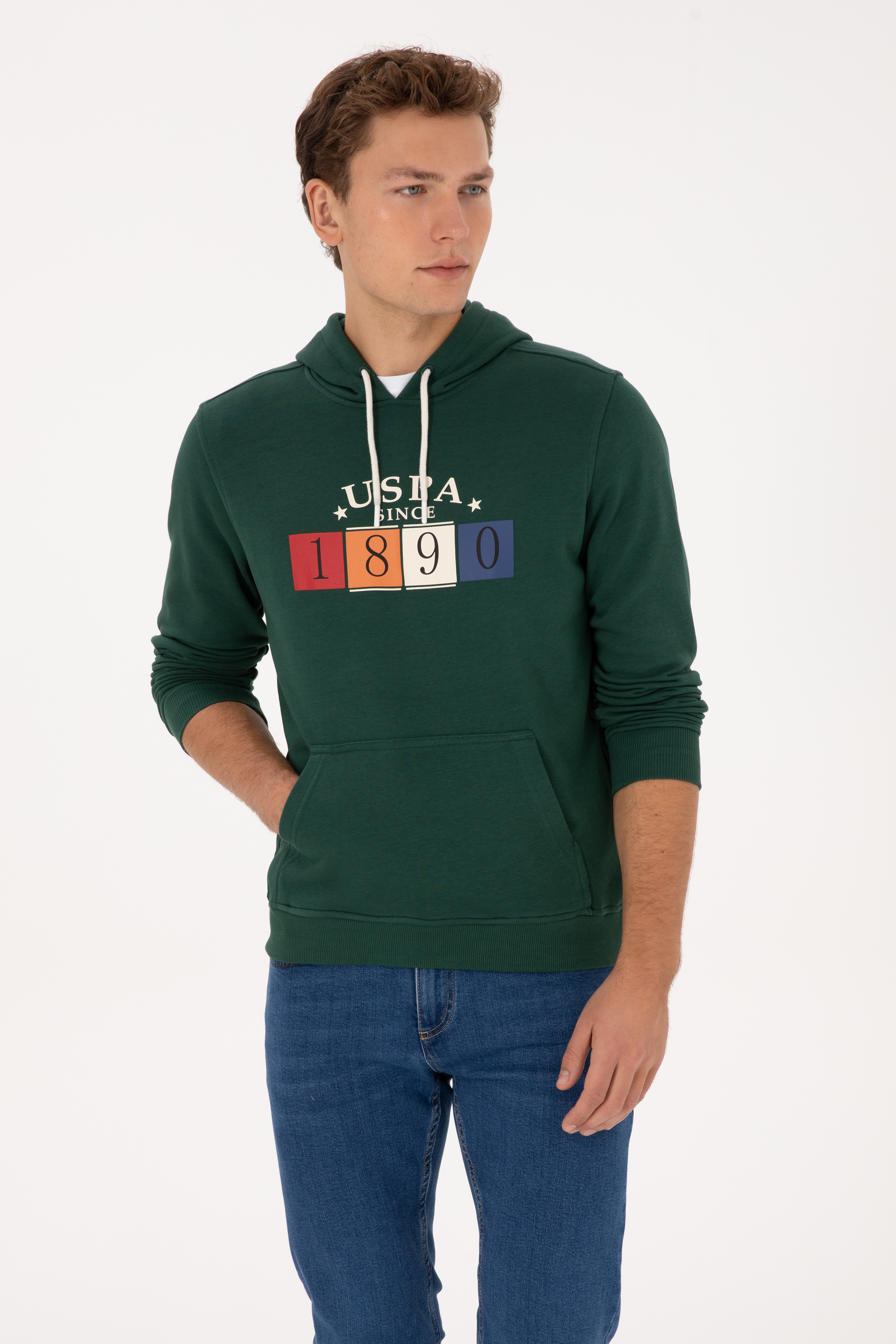 سویشرت هودی سبز تیره رگولار مردانه یو اس پولو | US POLO ASSN
