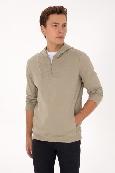 سویشرت هودی خاکی روشن  رگولار  مردانه یو اس پولو | US POLO ASSN