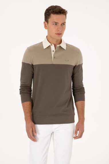 سویشرت یقه پولو خاکی روشن  رگولار  مردانه یو اس پولو | US POLO ASSN
