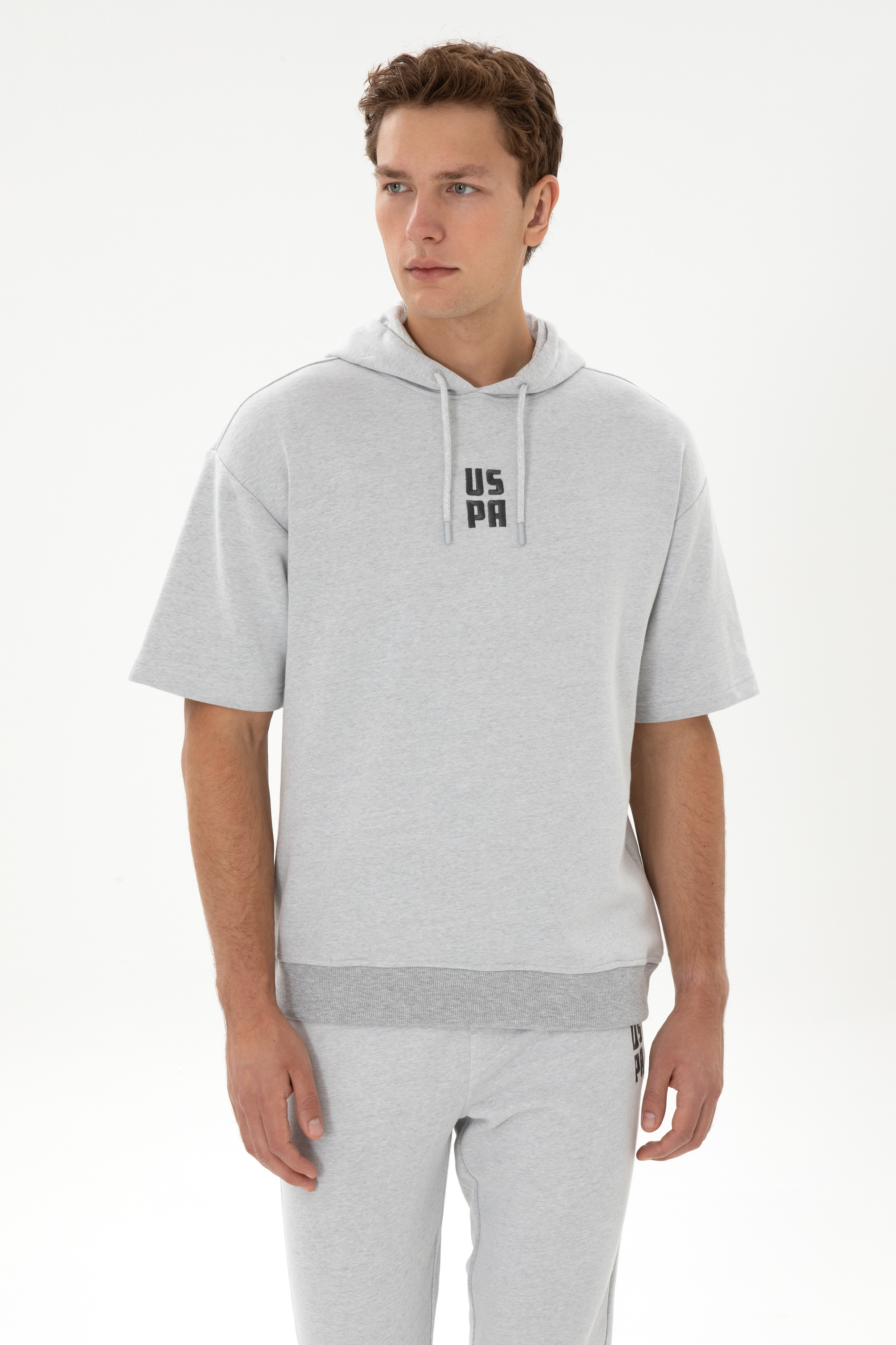 سویشرت هودی خاکستری ملانژ ریلکس مردانه یو اس پولو | US POLO ASSN