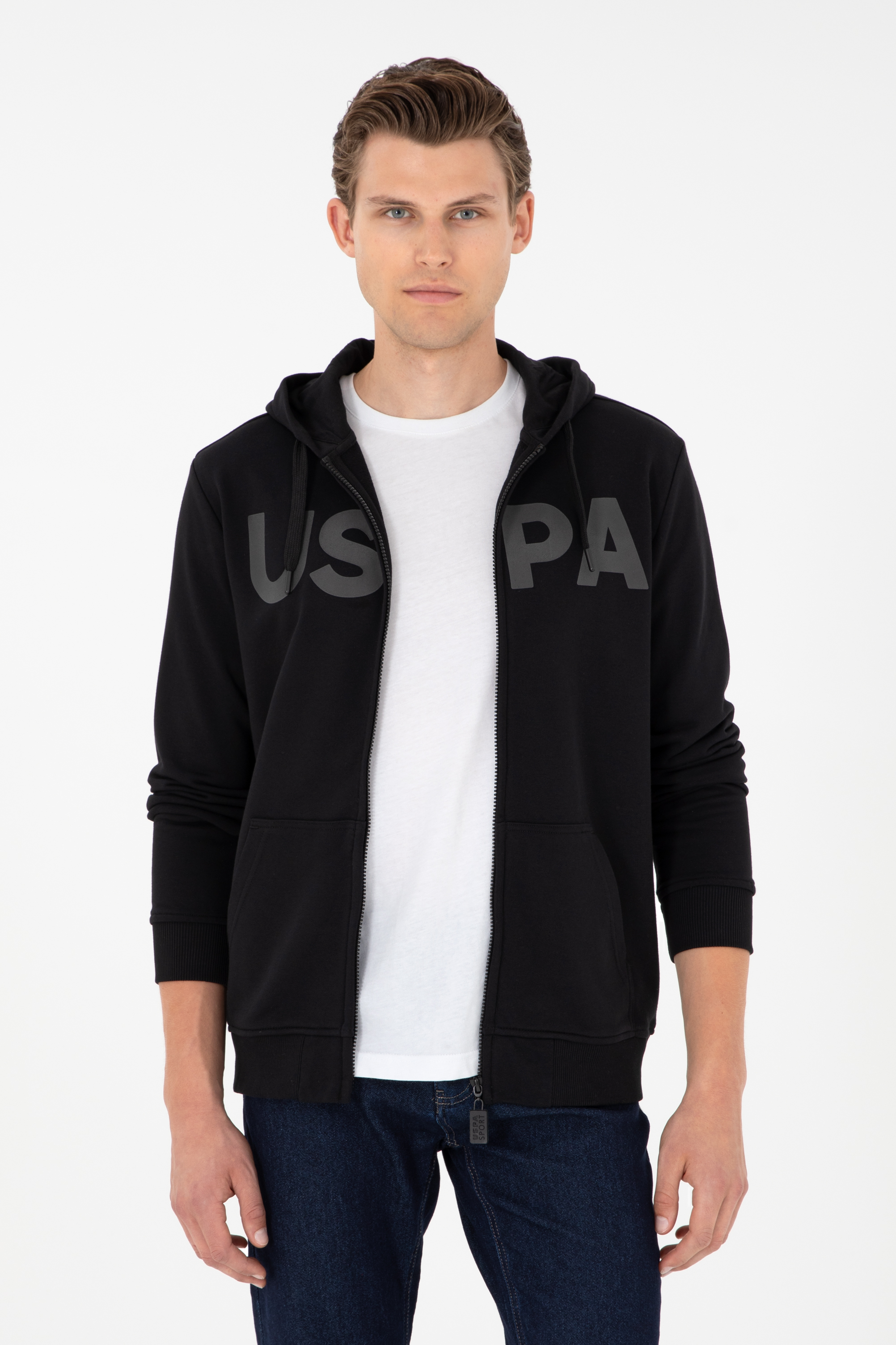 سویشرت هودی سیاه رگولار مردانه یو اس پولو | US POLO ASSN
