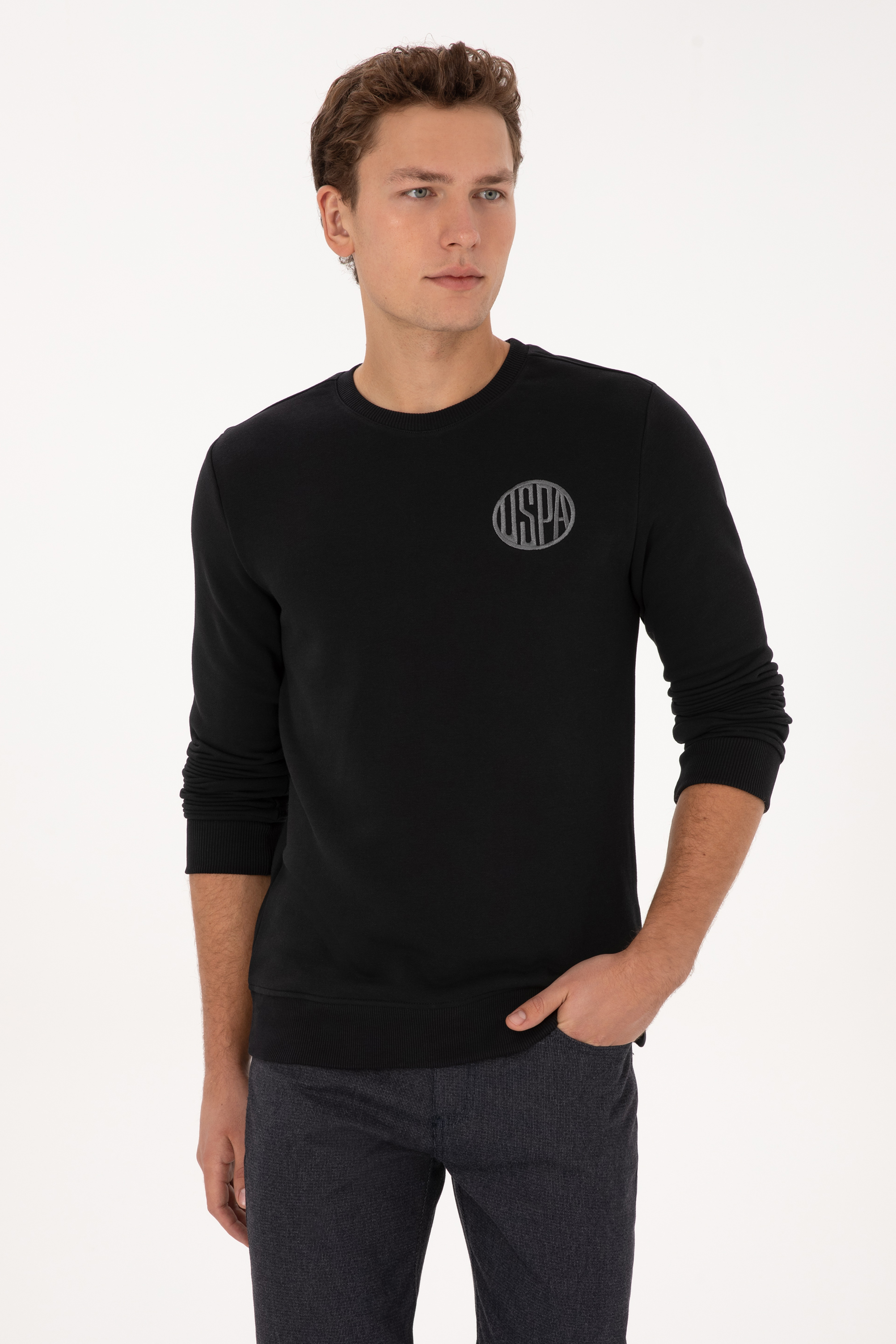 سویشرت یقه گرد سیاه رگولار مردانه یو اس پولو | US POLO ASSN