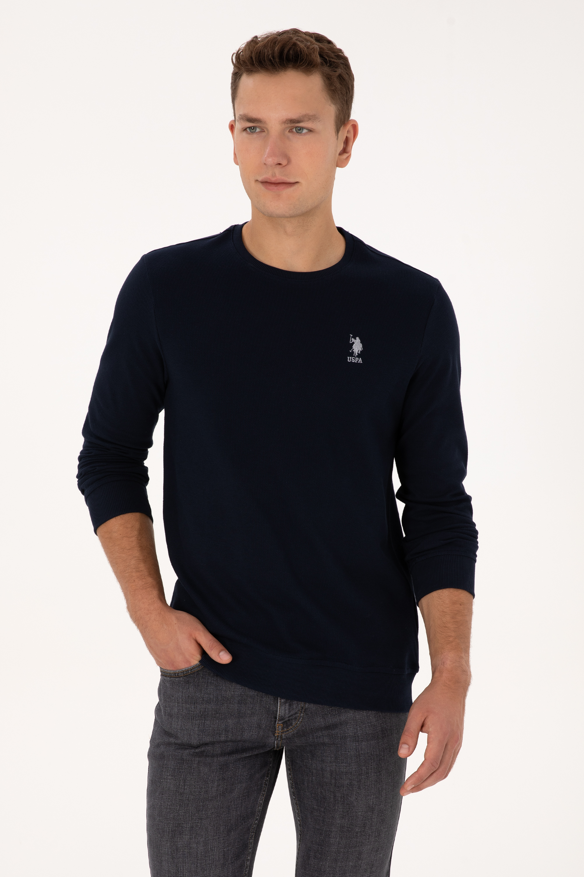 سویشرت یقه گرد لاجورد رگولار مردانه یو اس پولو | US POLO ASSN