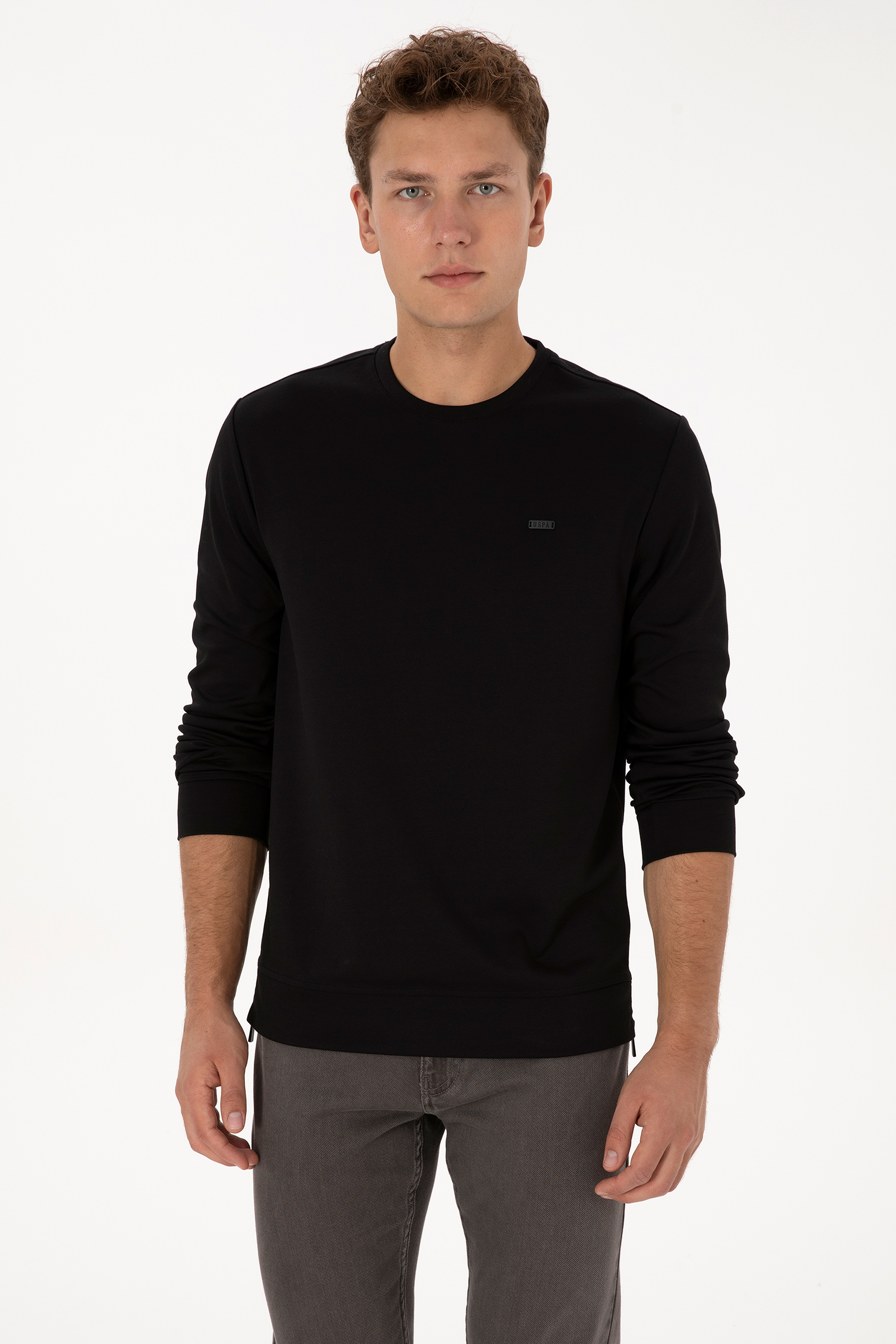 سویشرت یقه گرد سیاه رگولار مردانه یو اس پولو | US POLO ASSN