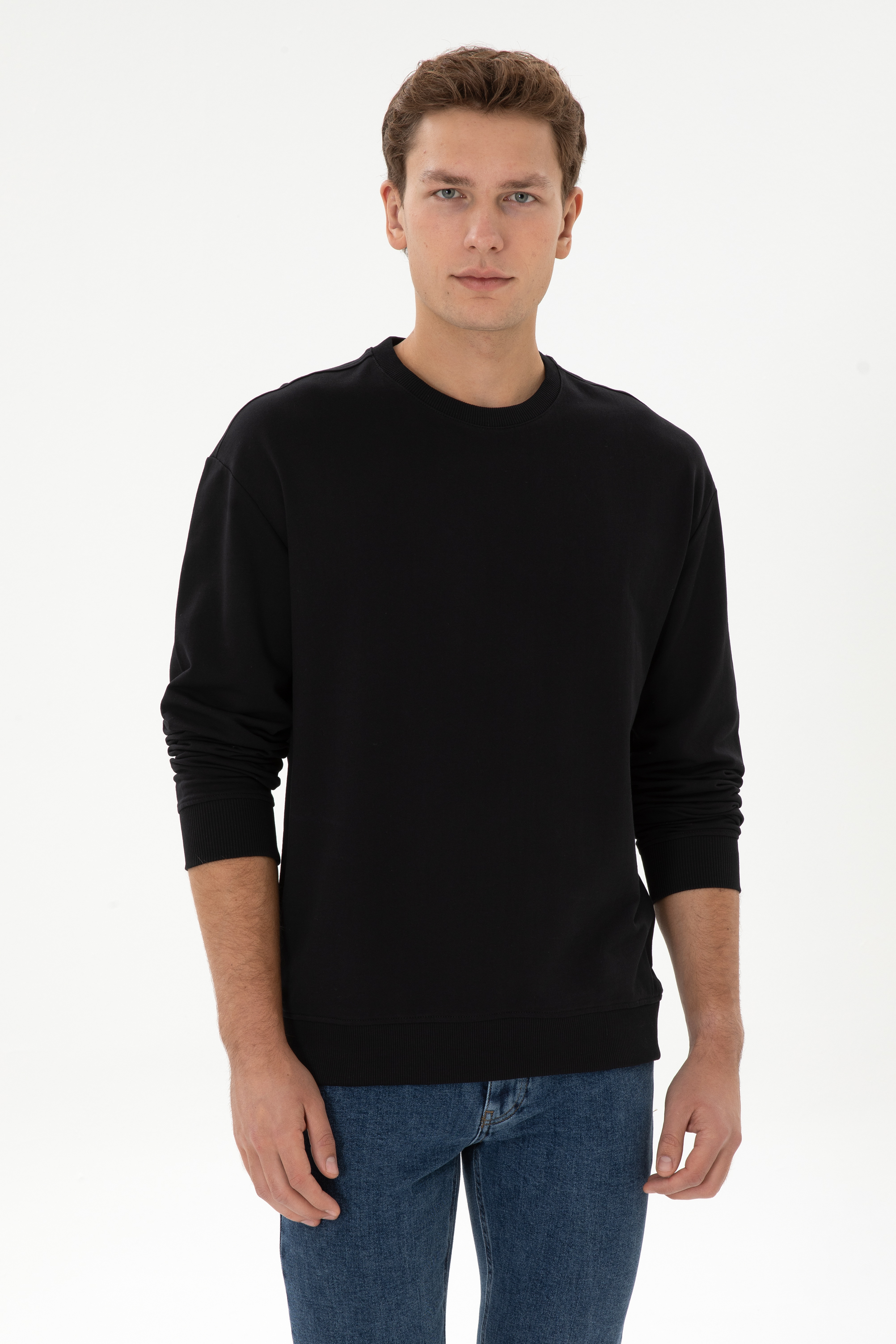 سویشرت یقه گرد سیاه ریلکس مردانه یو اس پولو | US POLO ASSN