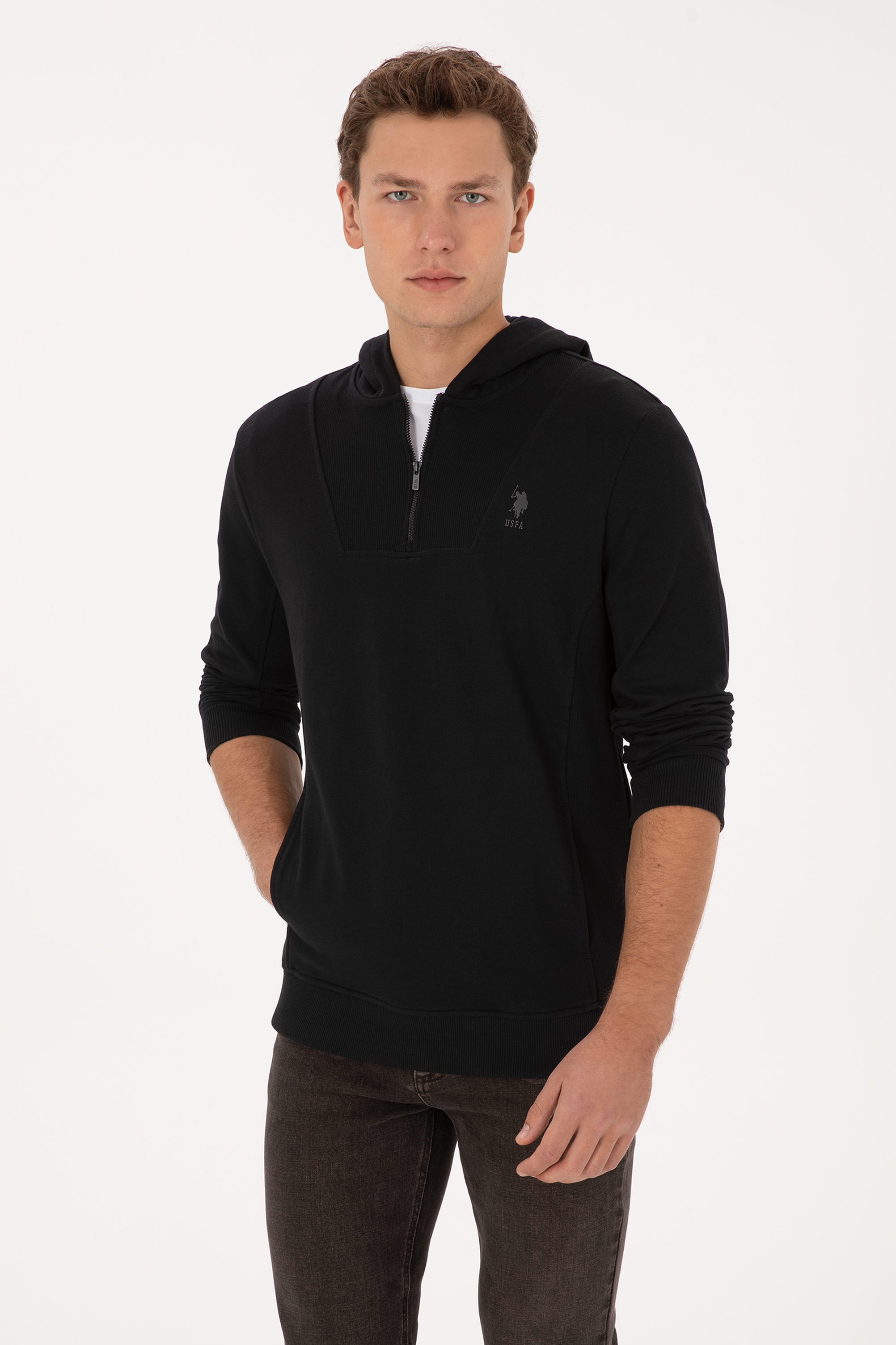 سویشرت هودی سیاه رگولار مردانه یو اس پولو | US POLO ASSN