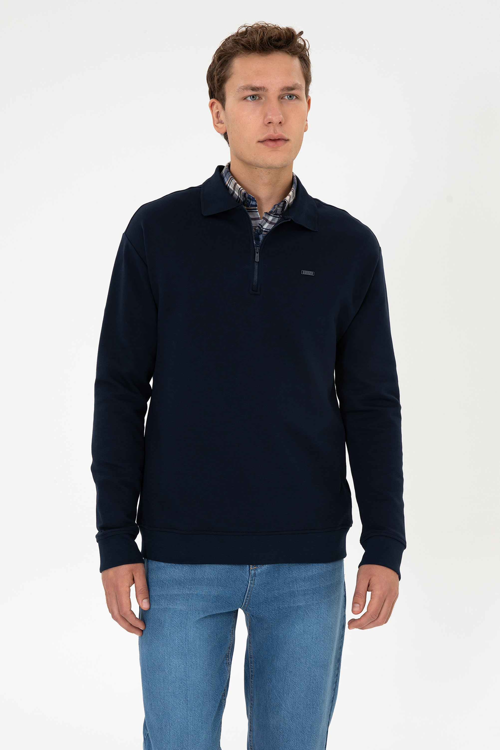 سویشرت نیم زیپ لاجورد ریلکس مردانه یو اس پولو | US POLO ASSN