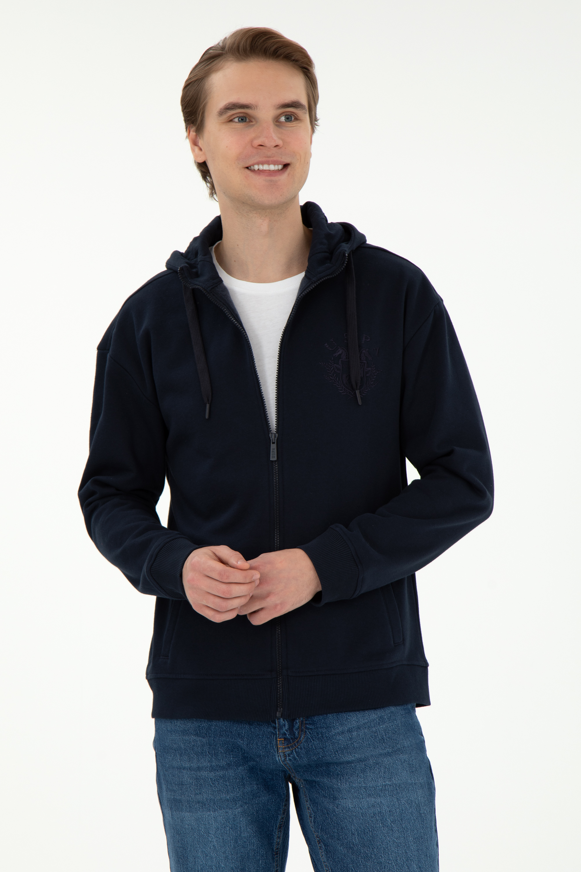 سویشرت هودی لاجورد ریلکس آستین بلند مردانه یو اس پولو | US POLO ASSN