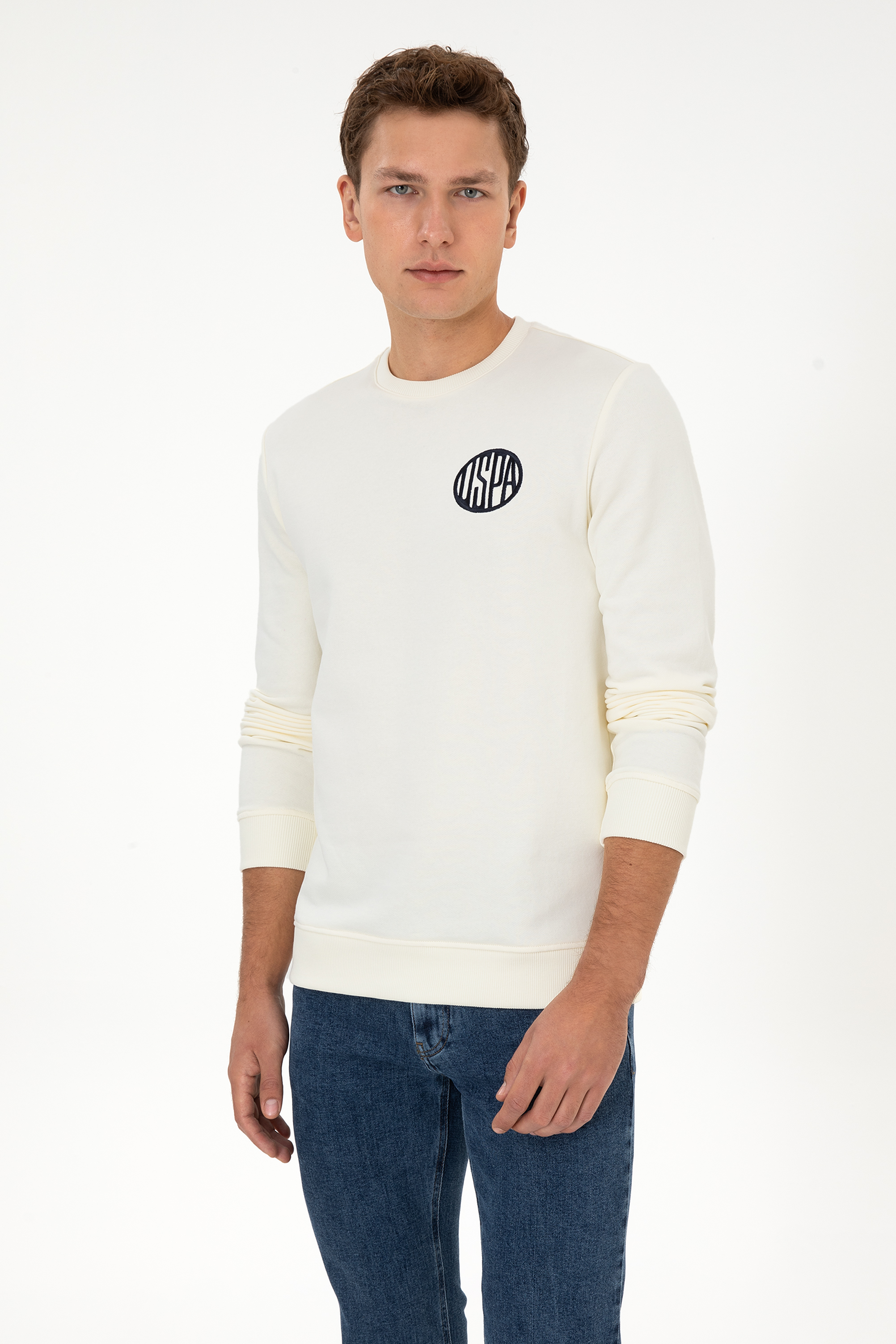 سویشرت یقه گرد کرمی رگولار مردانه یو اس پولو | US POLO ASSN