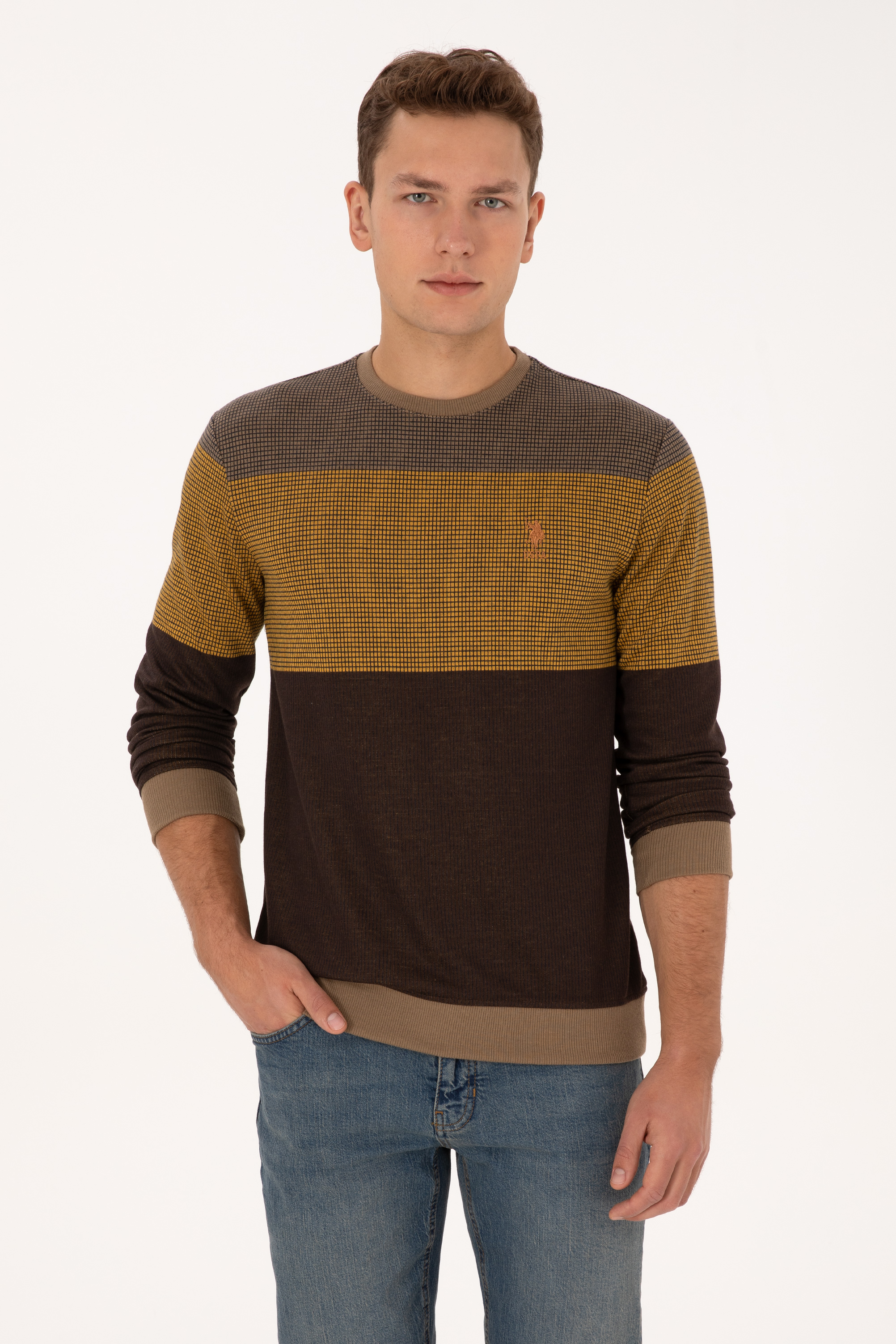سویشرت یقه گرد شتری رگولار مردانه یو اس پولو | US POLO ASSN