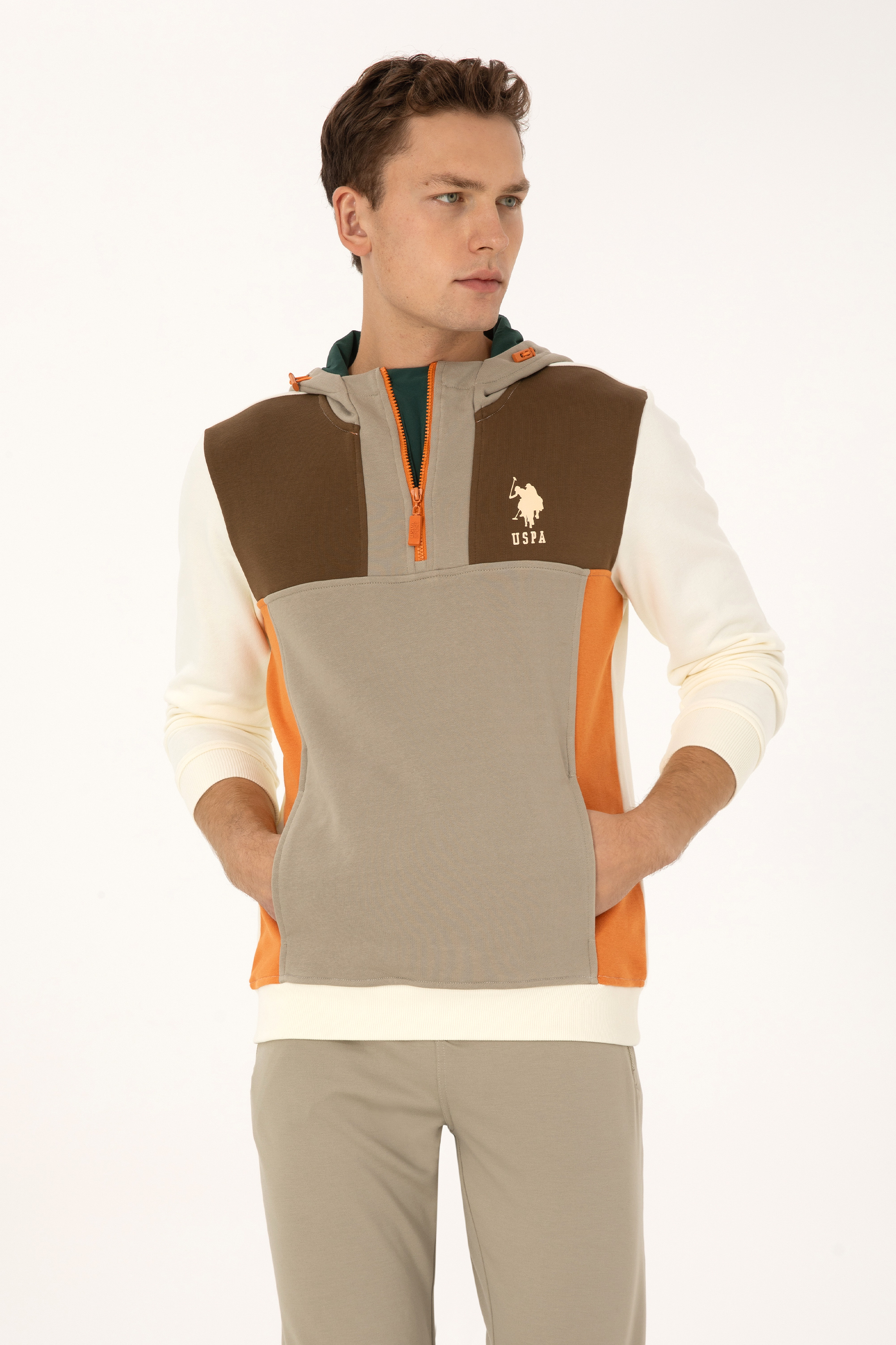 سویشرت هودی کرمی رگولار مردانه یو اس پولو | US POLO ASSN
