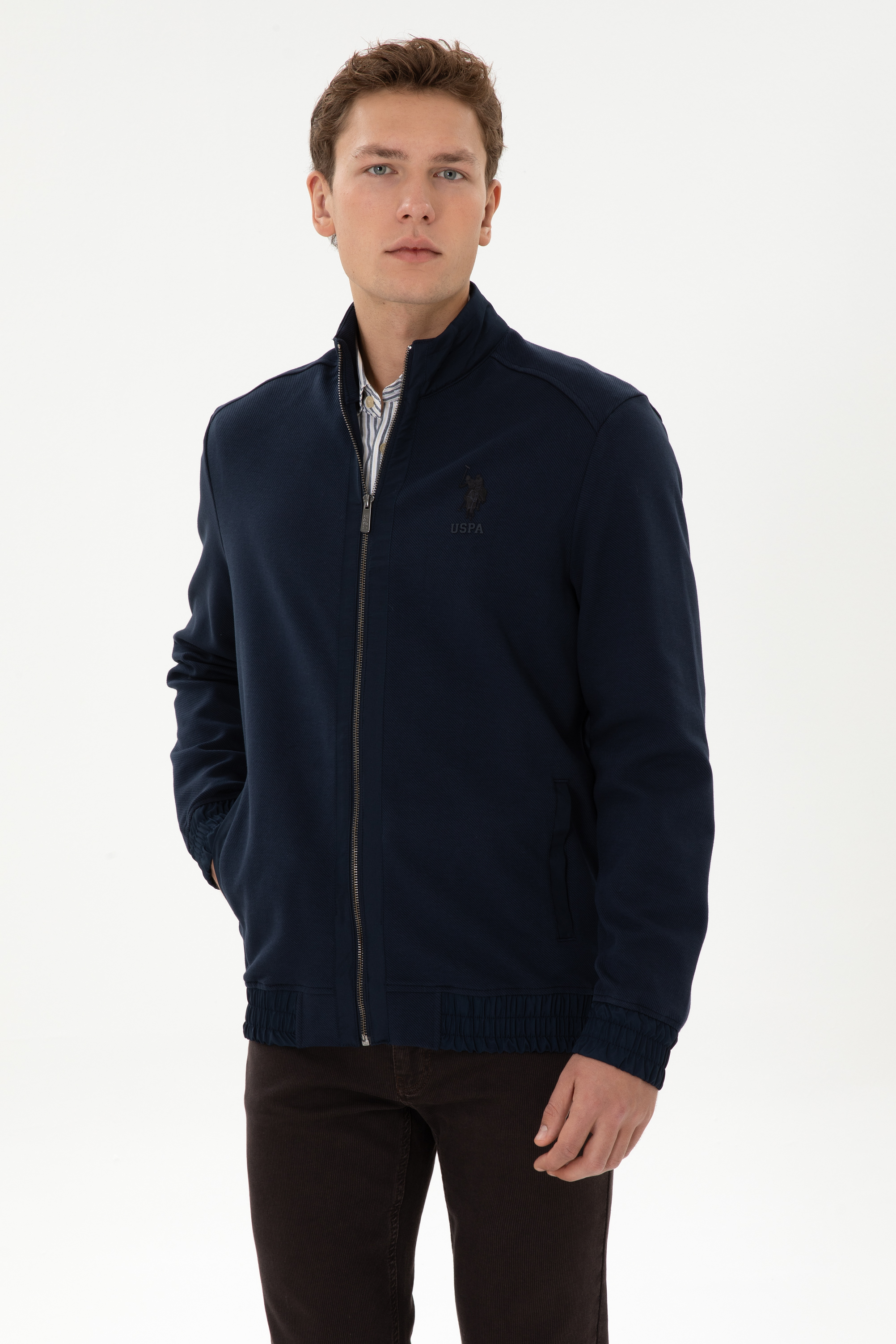 ژاکت بافتنی یقه کت لاجورد رگولار مردانه یو اس پولو | US POLO ASSN