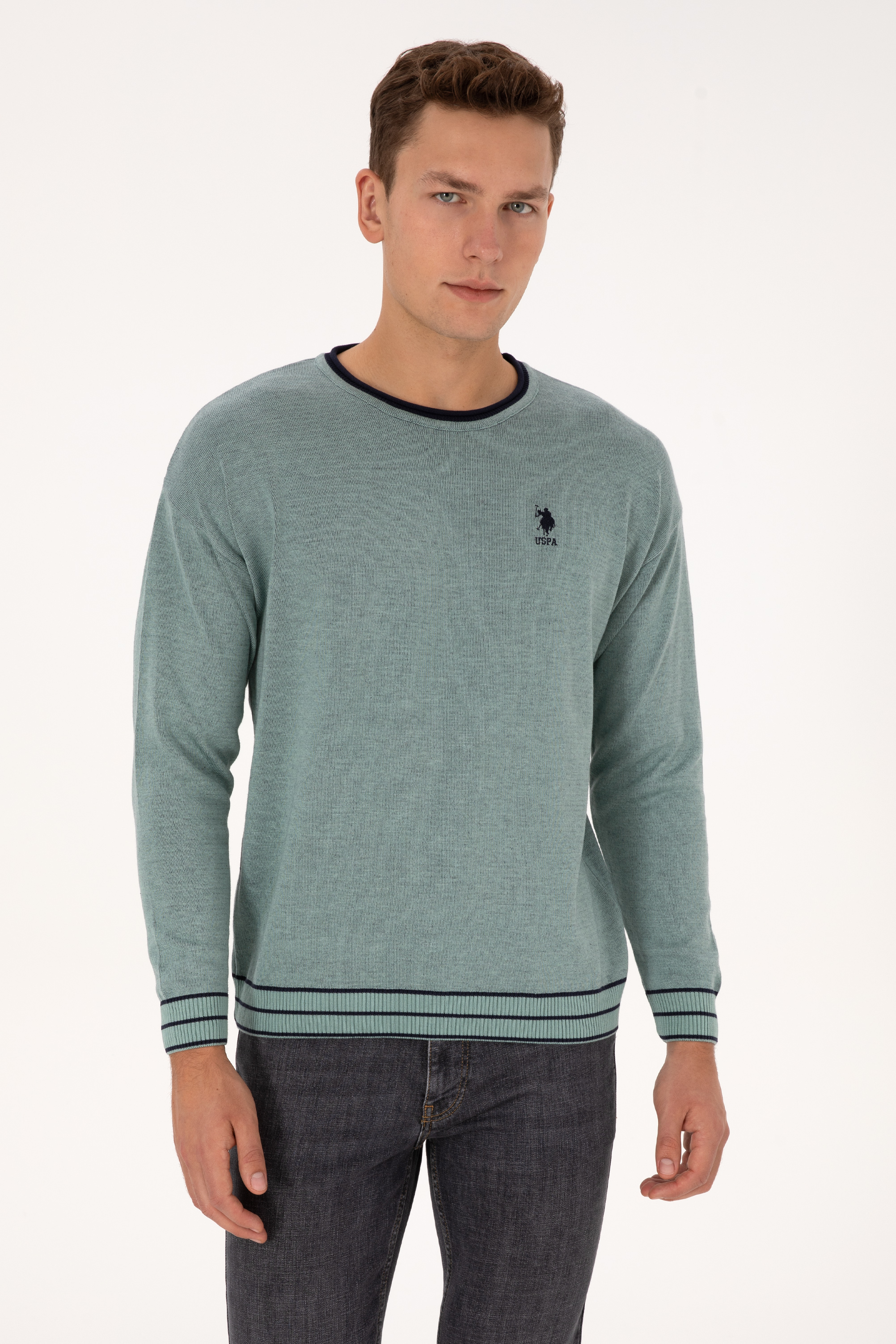 سویشرت یقه گرد نعناعی ریلکس مردانه یو اس پولو | US POLO ASSN