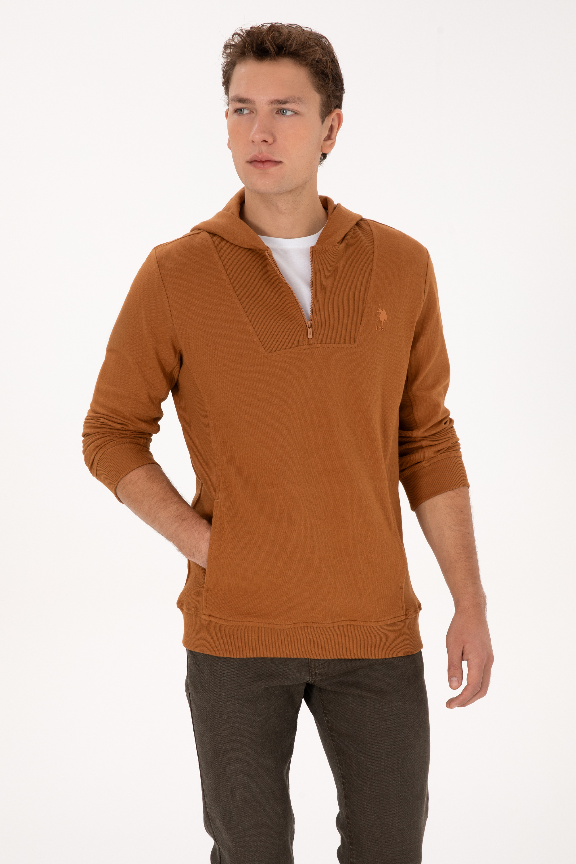 سویشرت هودی شتری رگولار مردانه یو اس پولو | US POLO ASSN