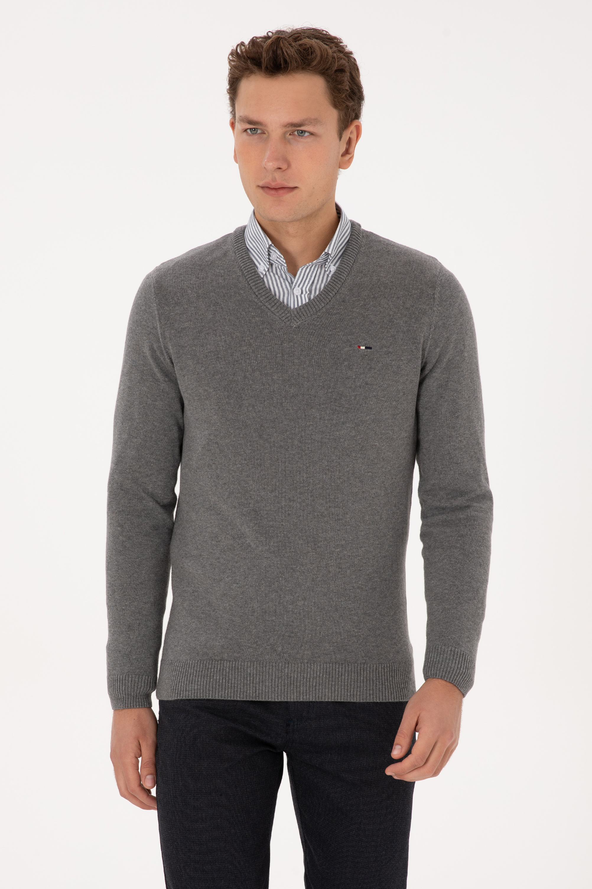 بافت خاکستری ملانژ اندامی مردانه یو اس پولو | US POLO ASSN