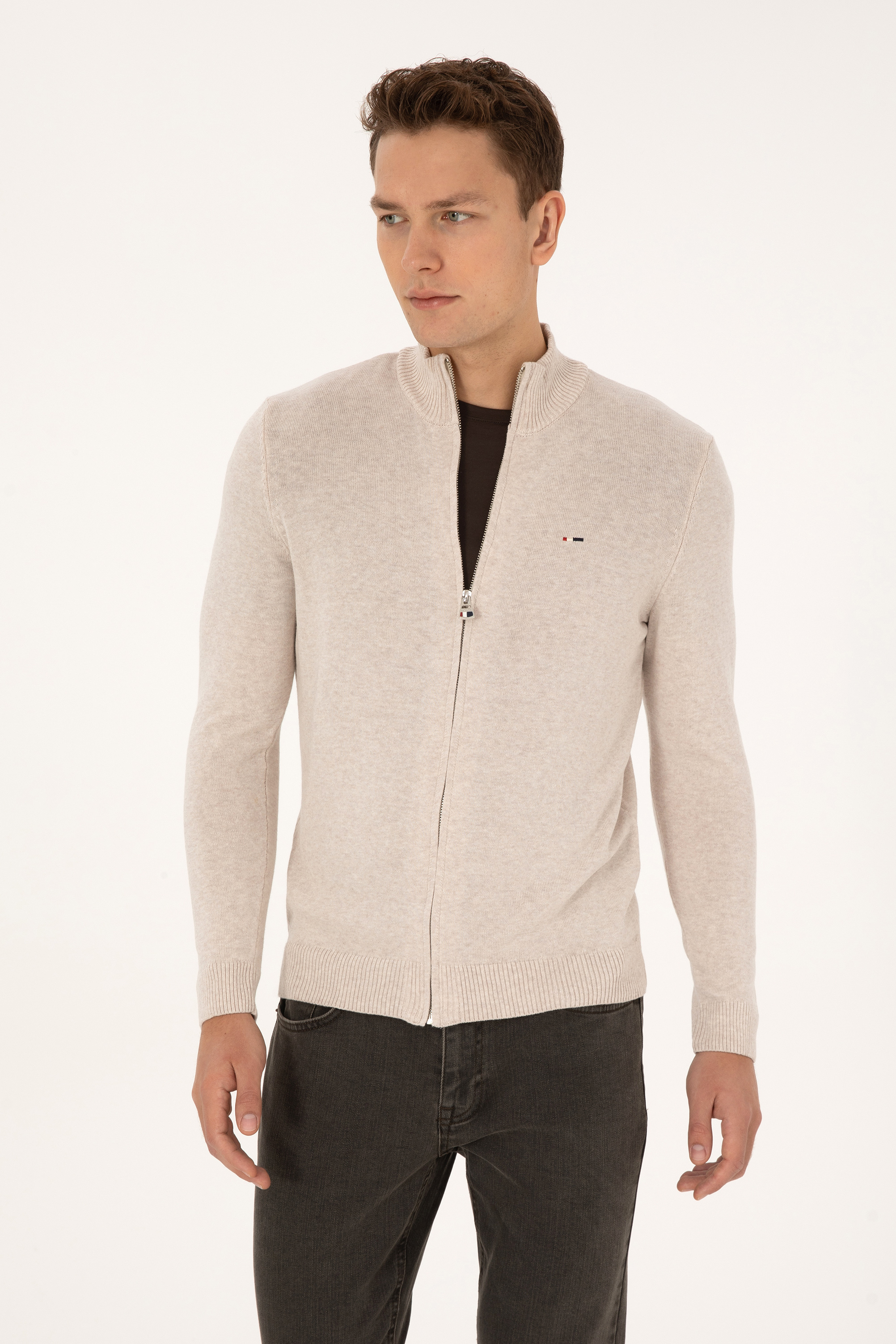 ژاکت خاکستری ملانژ اندامی مردانه یو اس پولو | US POLO ASSN