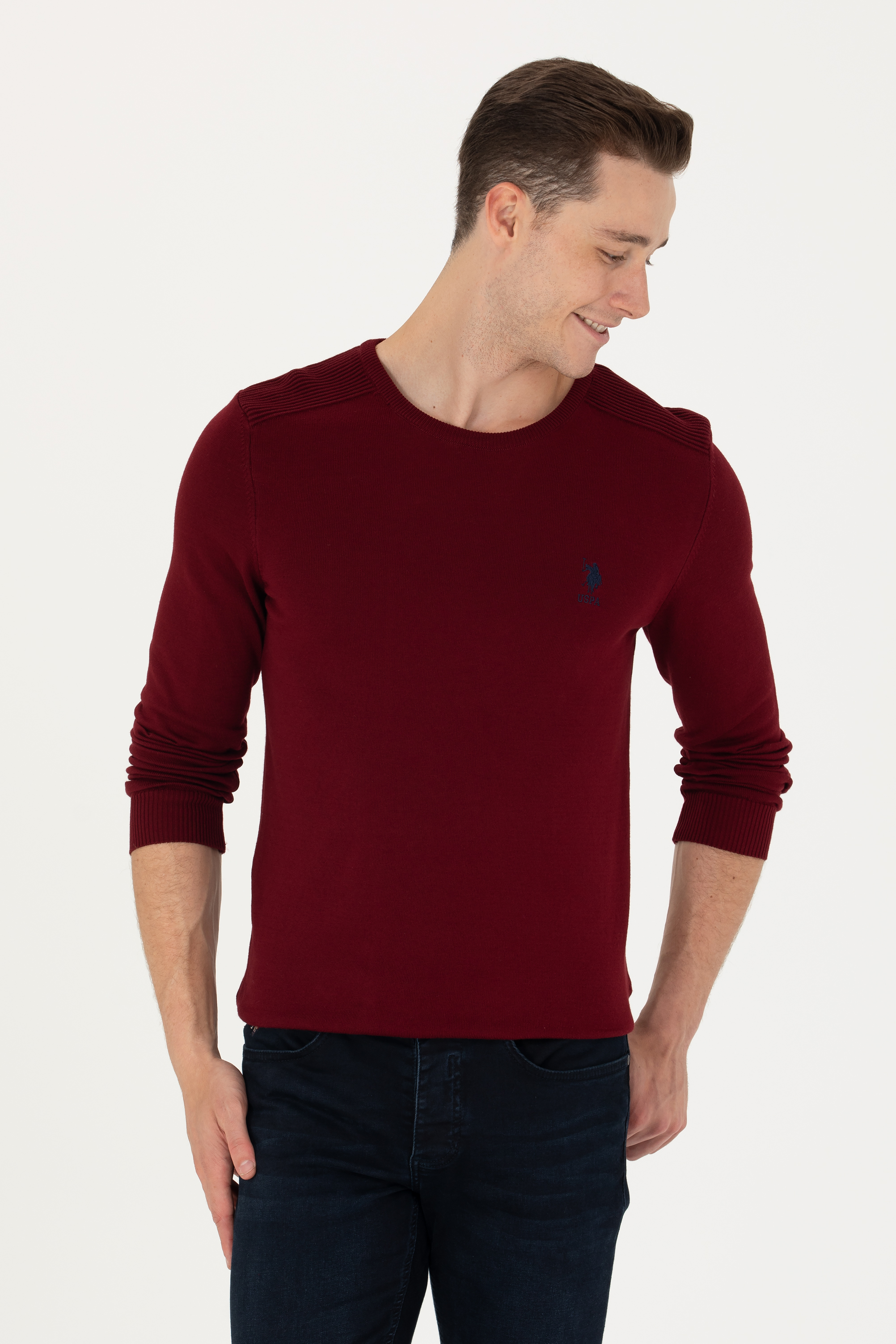 بافت یقه گرد بورگاندی اندامی مردانه یو اس پولو | US POLO ASSN