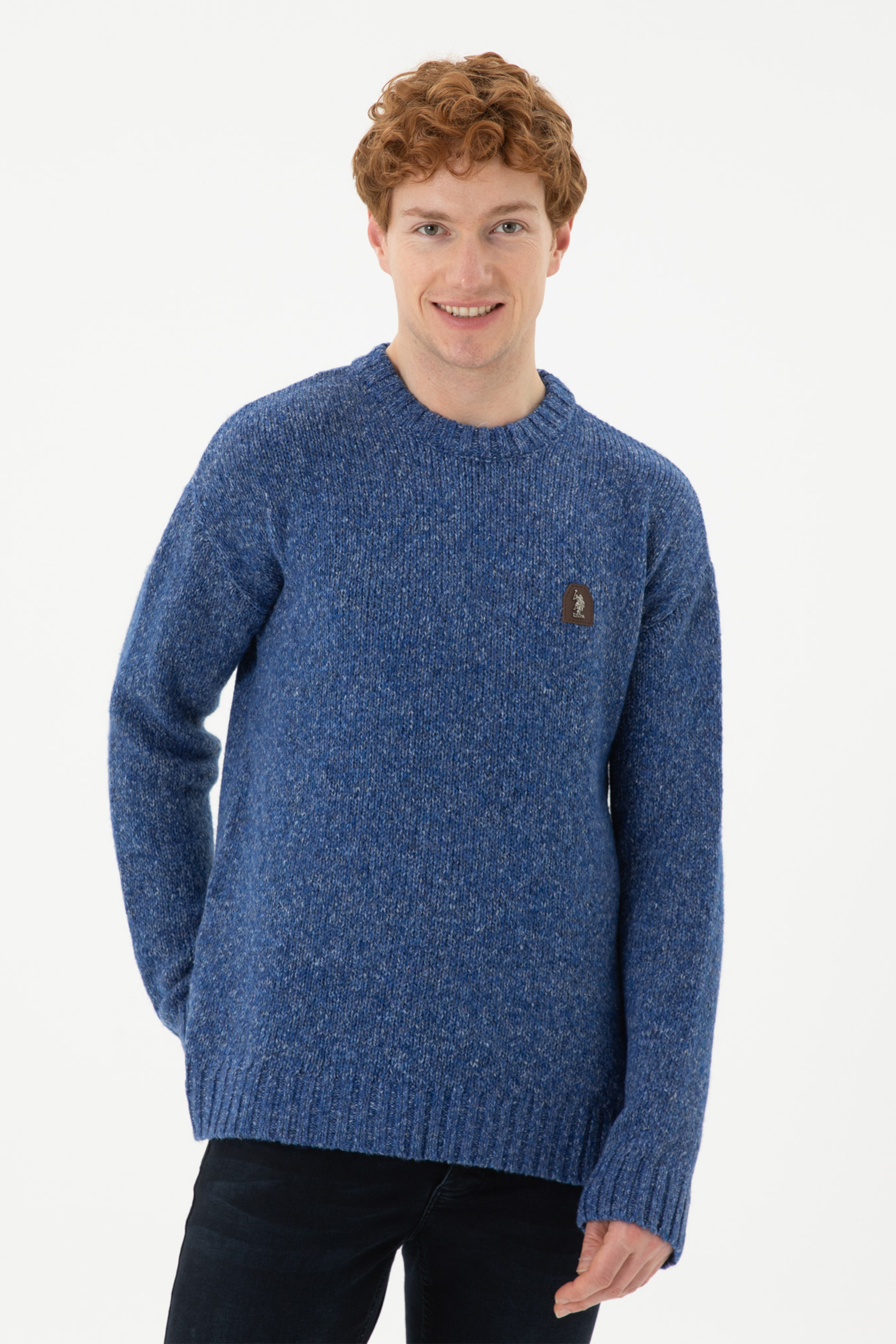 بافت یقه گرد آبی ریلکس آستین بلند مردانه یو اس پولو | US POLO ASSN