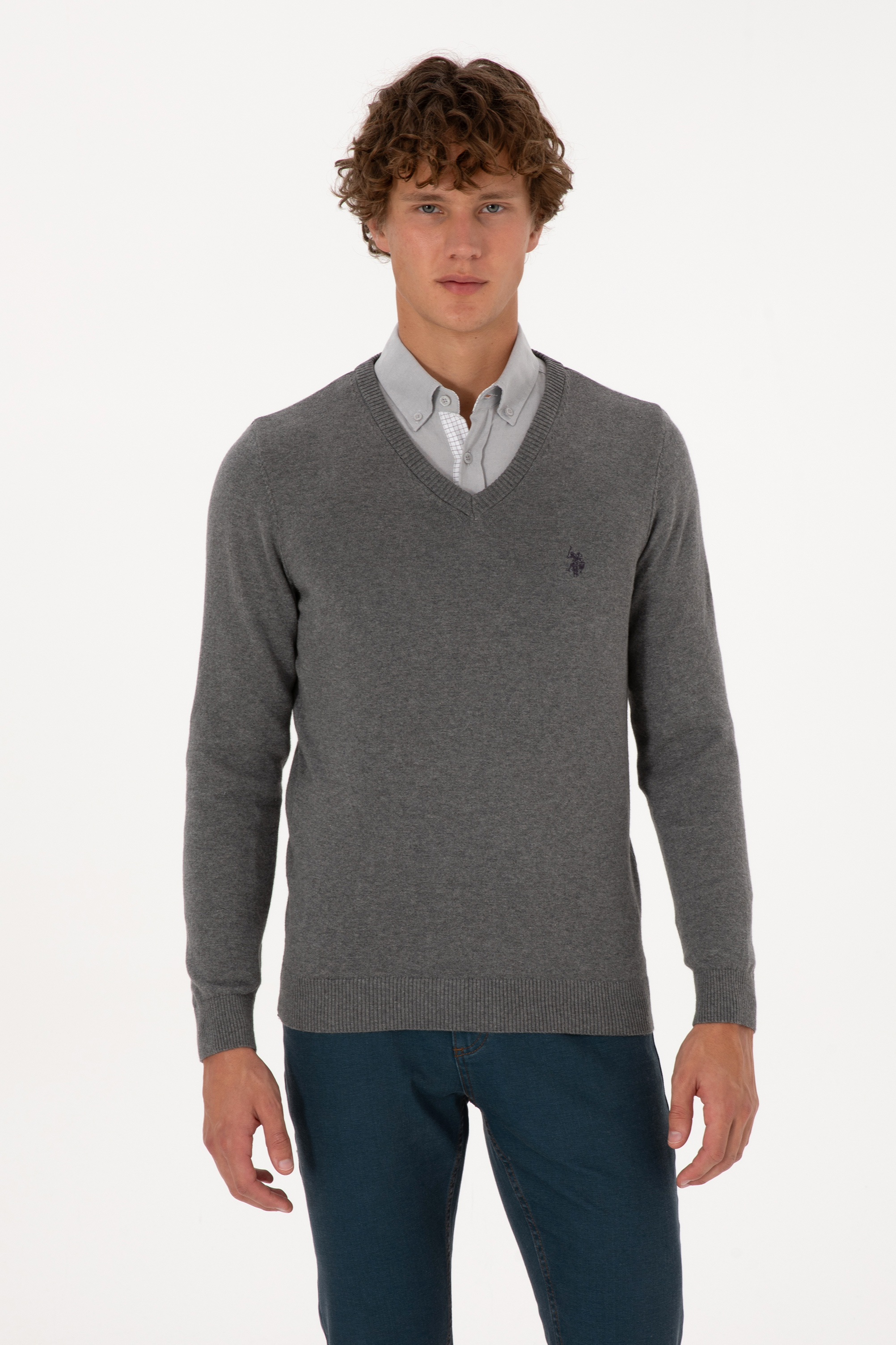 بافت خاکستری ملانژ اندامی مردانه یو اس پولو | US POLO ASSN