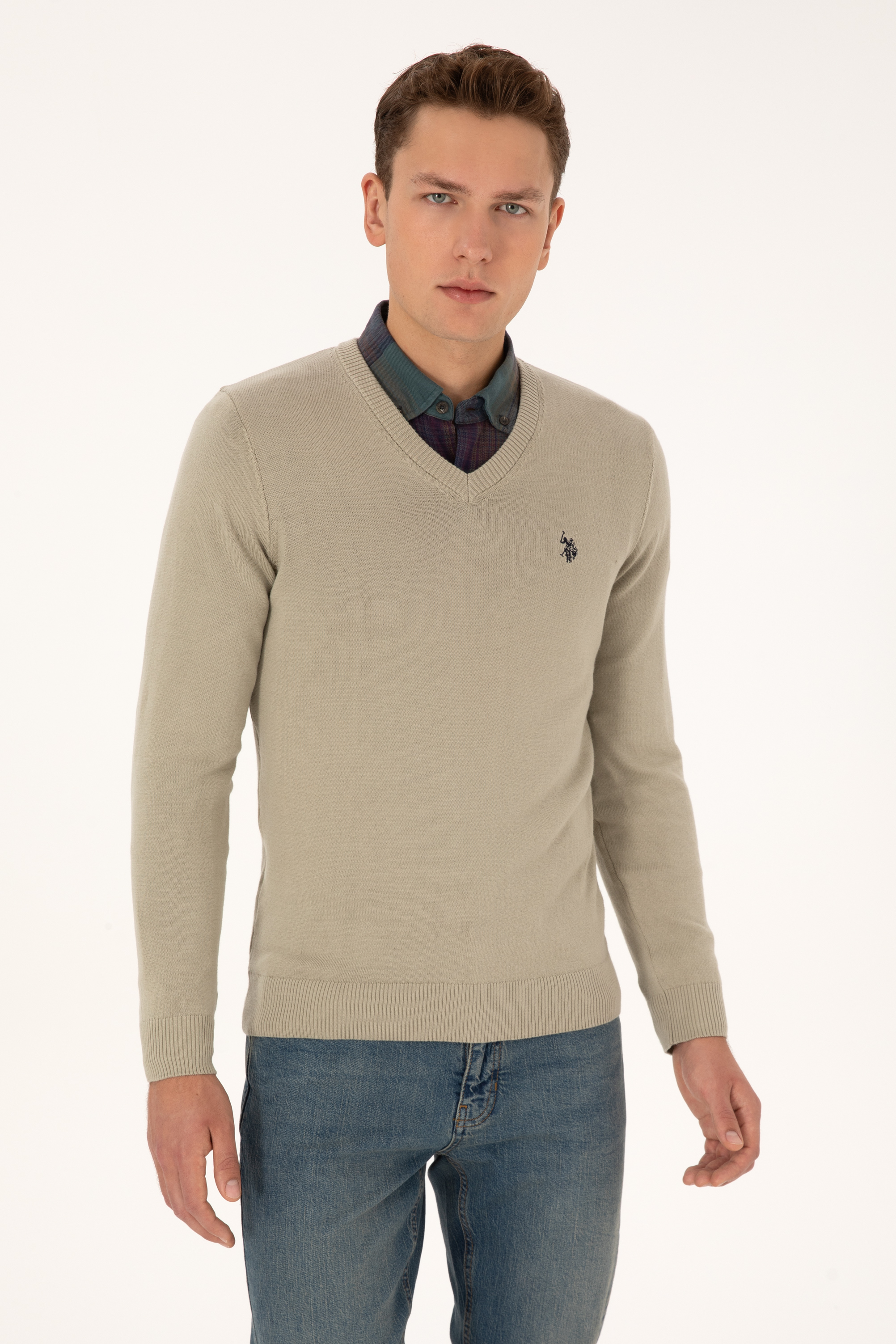 بافت خاکی روشن ملانژ اندامی مردانه یو اس پولو | US POLO ASSN