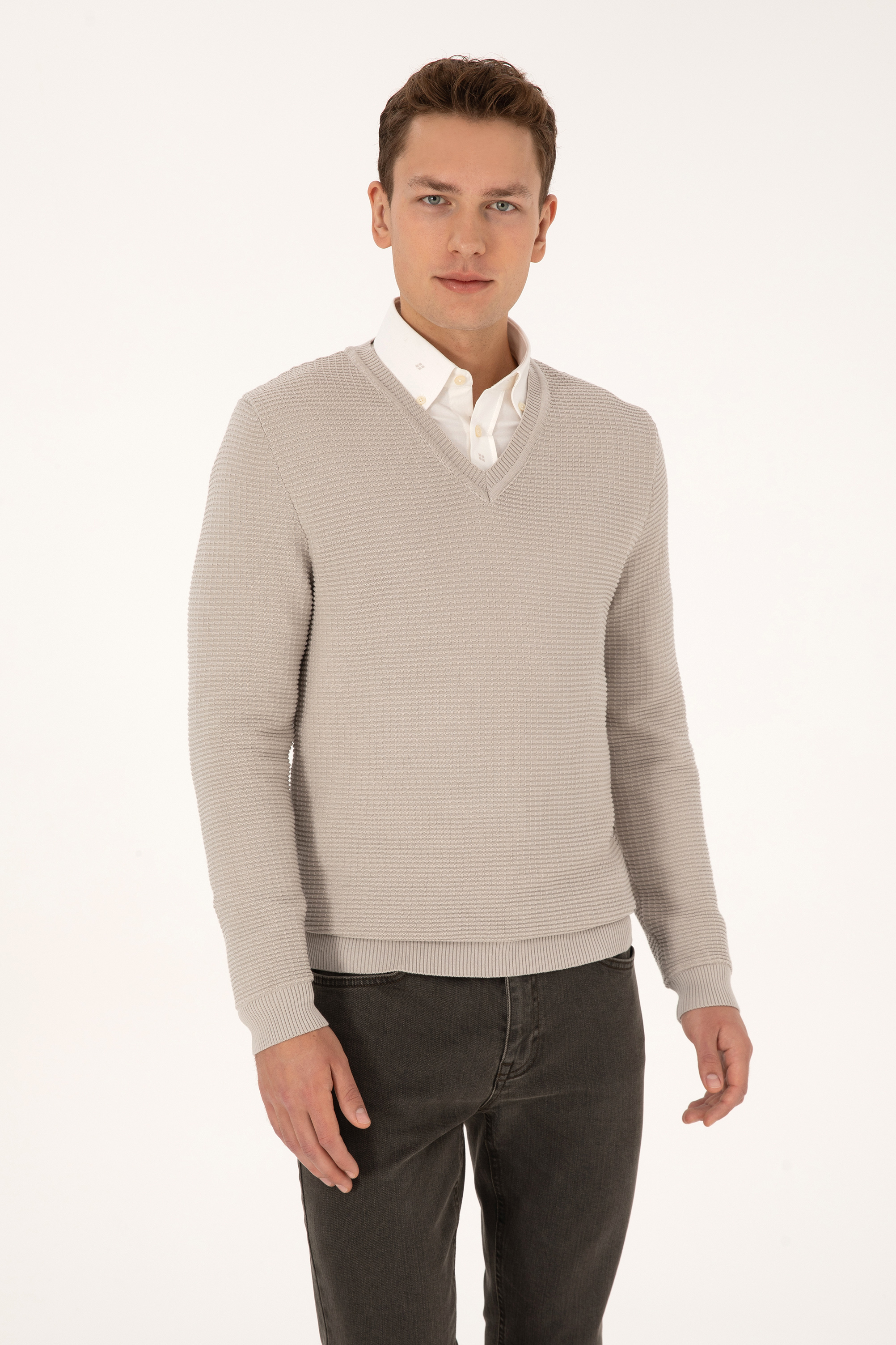 بافت خاکستری رگولار مردانه یو اس پولو | US POLO ASSN